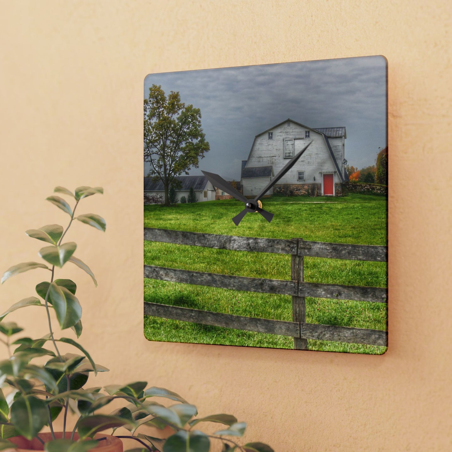 U R There Photography Hill Road Hillside White Rustic Farmhouse Acrylic Analog Wall Clock