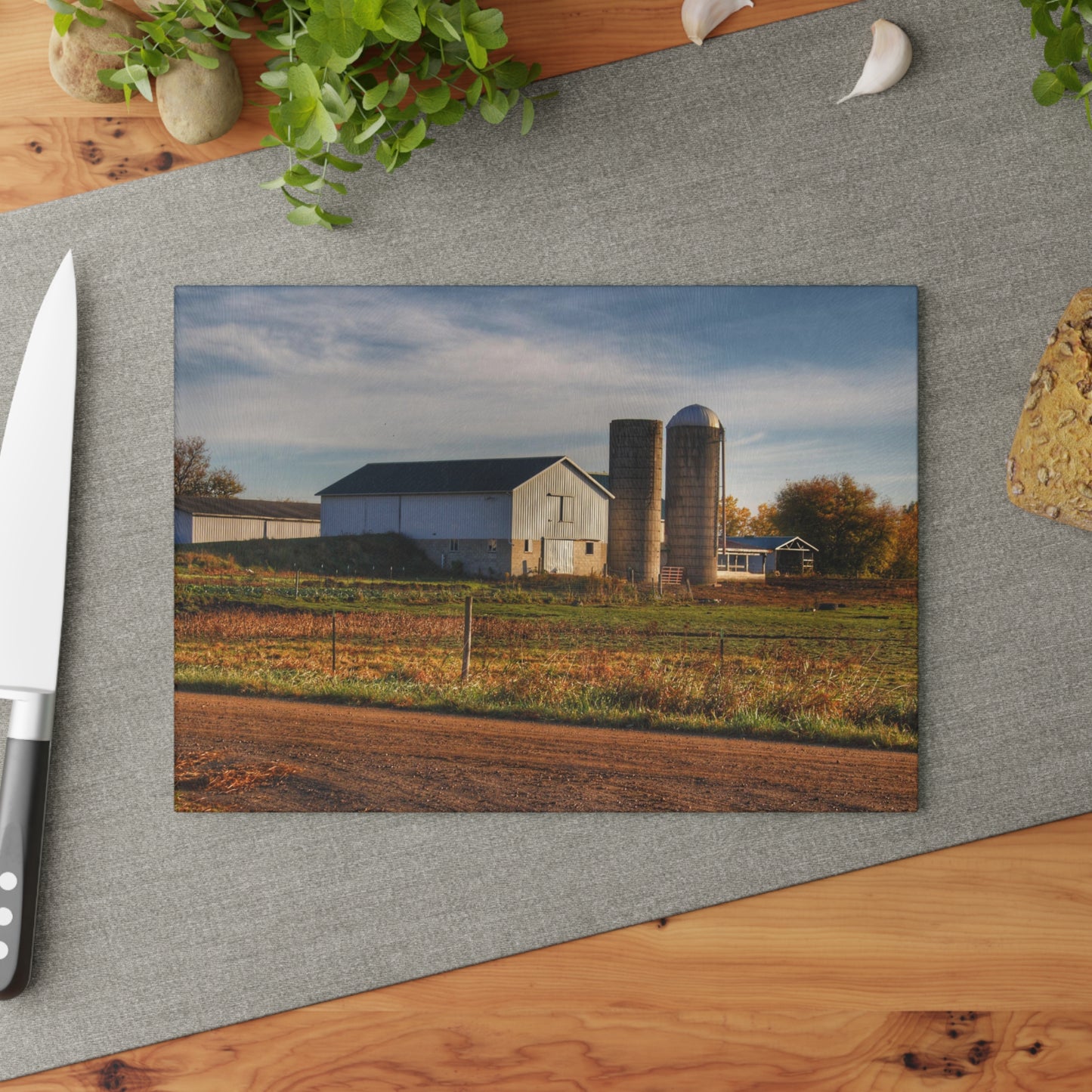 U R There Photography Cade Road White Rustic Farmhouse Tempered-Glass Cutting Board