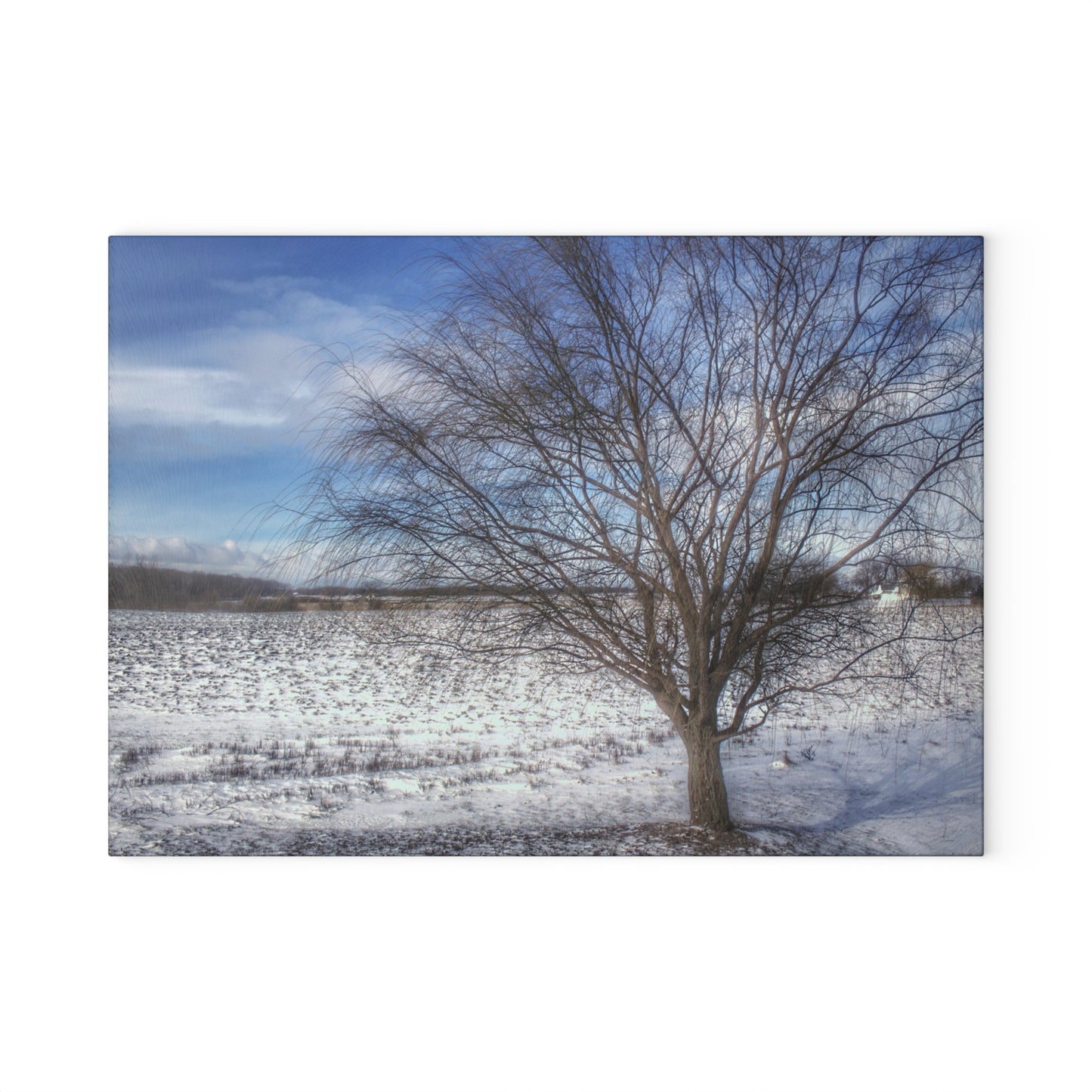 U R There Photography Winter Farm Willow Tree Rustic Farmhouse Tempered-Glass Cutting Board