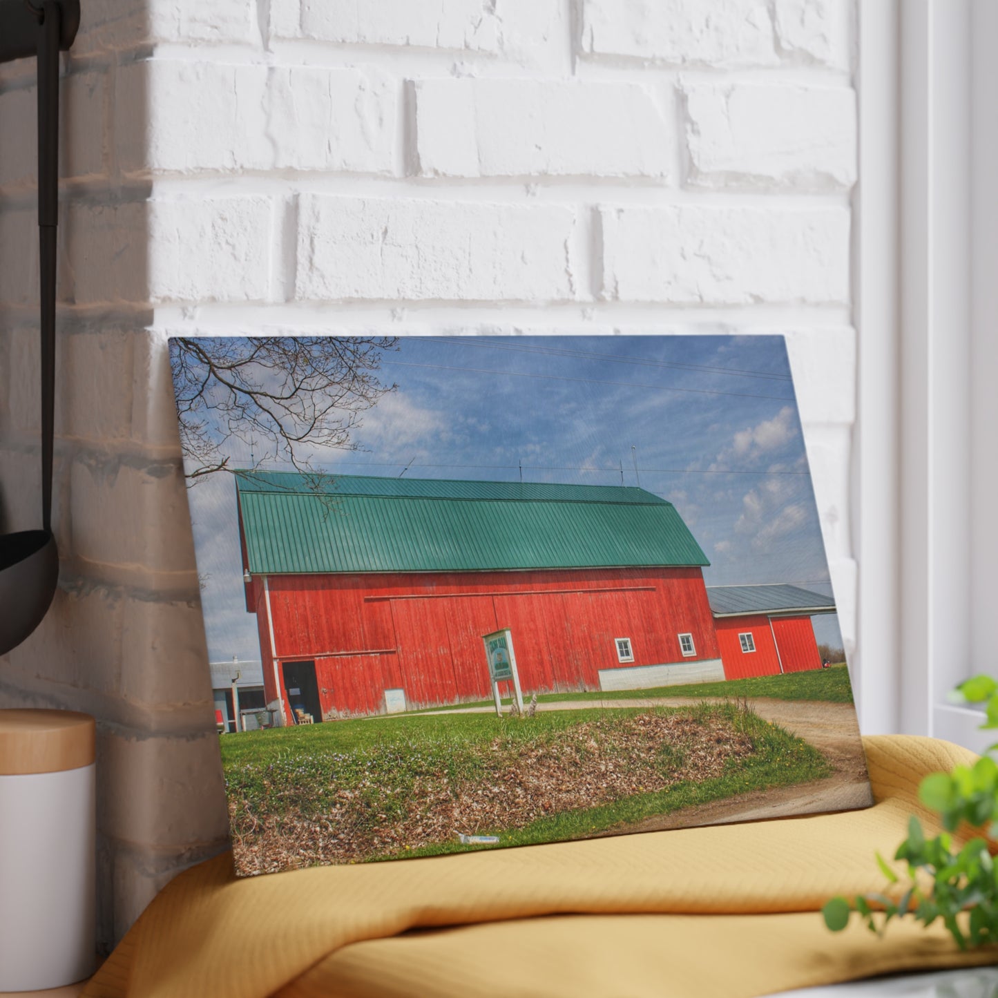 U R There Photography Coldwater Road Red II Rustic Farmhouse Tempered-Glass Cutting Board
