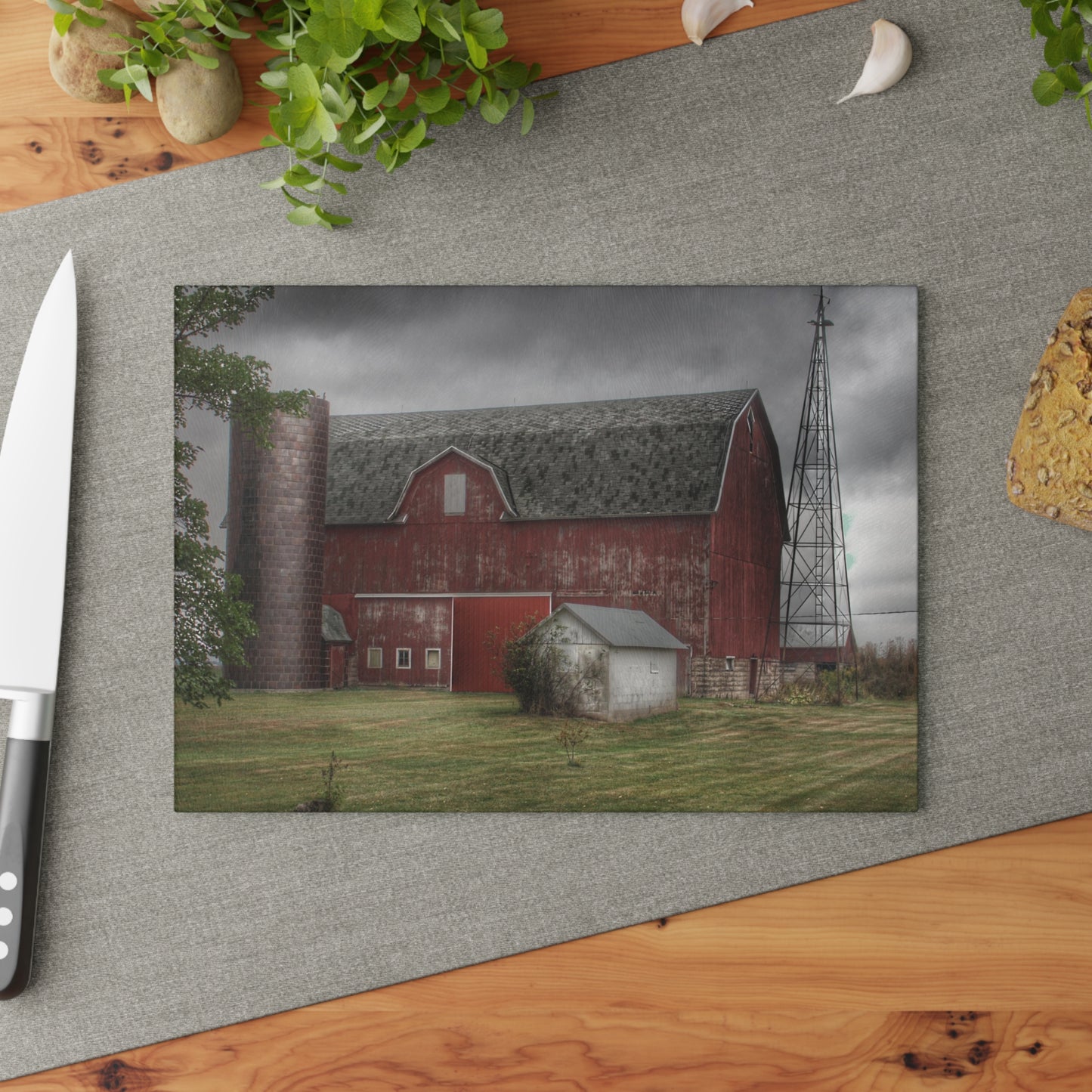 U R There Photography Weaver Road Red II Rustic Farmhouse Tempered-Glass Cutting Board