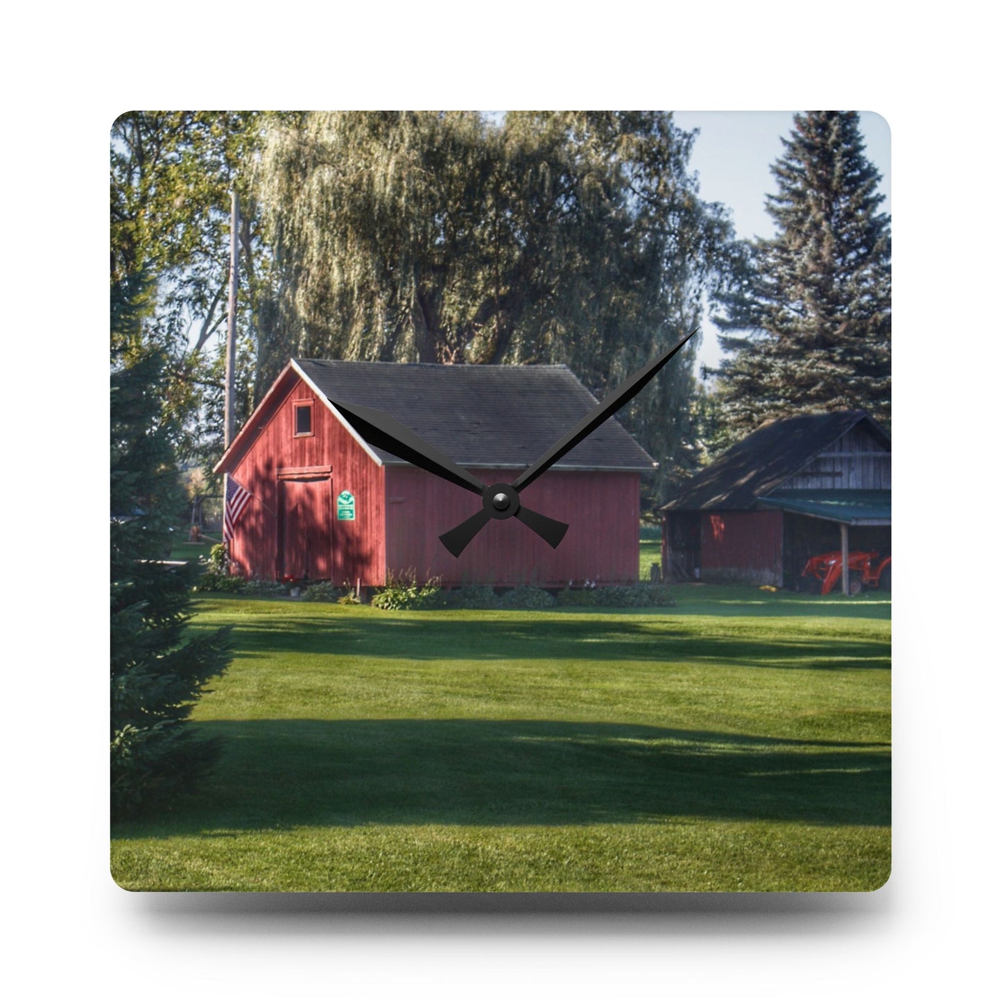 U R There Photography Rochester Road Mini-Reds Rustic Farmhouse Acrylic Analog Wall Clock