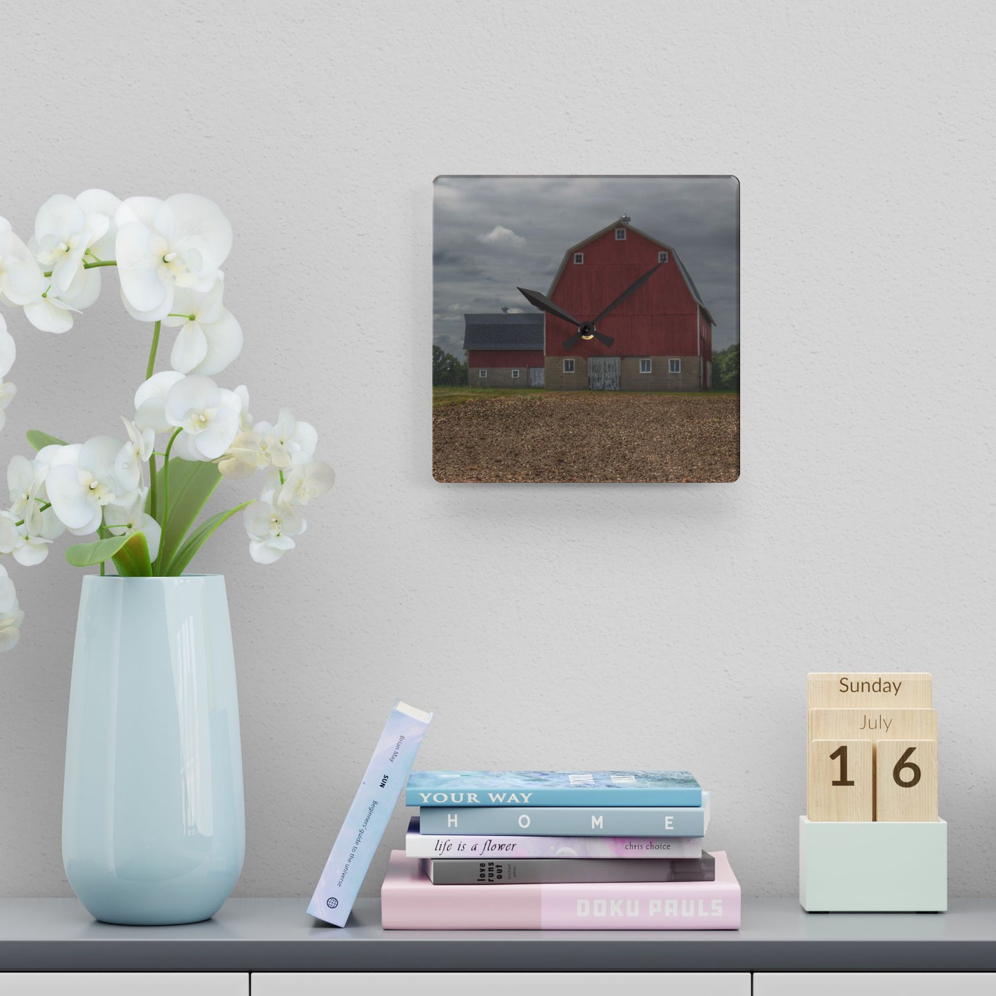 U R There Photography Cade Road Red I Rustic Farmhouse Acrylic Analog Wall Clock