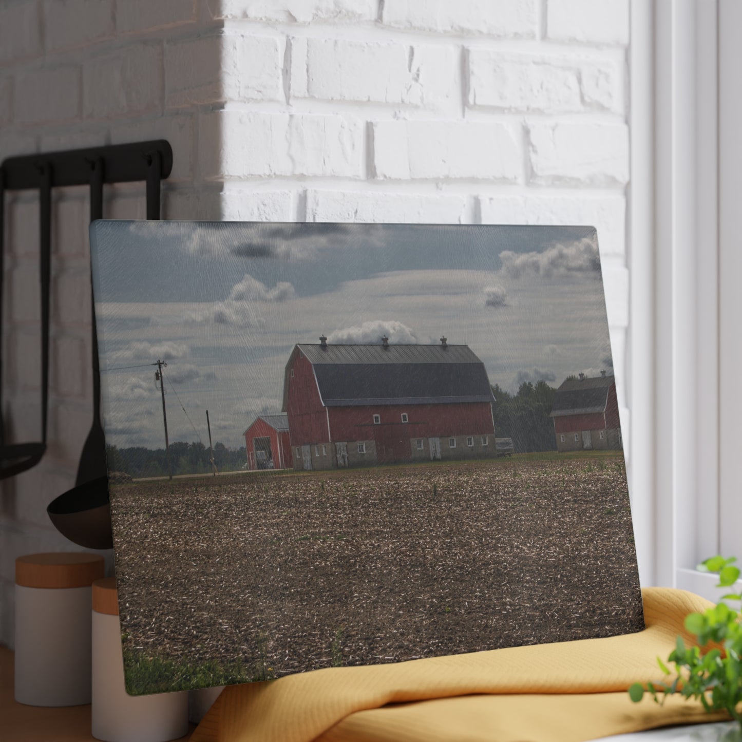 U R There Photography Wheeling Road Red Rustic Farmhouse Tempered-Glass Cutting Board