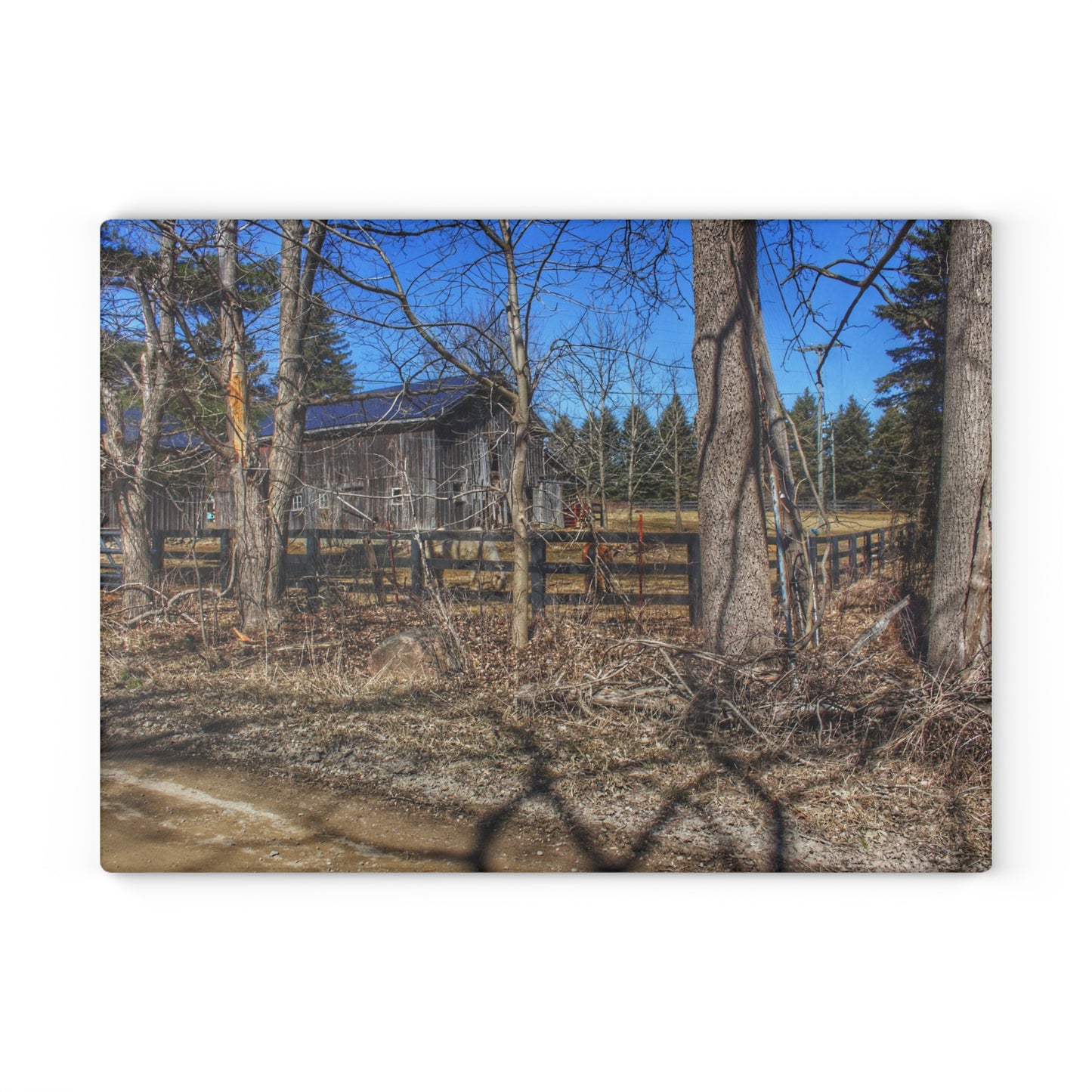 U R There Photography Brewer Road Grey Rustic Farmhouse Tempered-Glass Cutting Board
