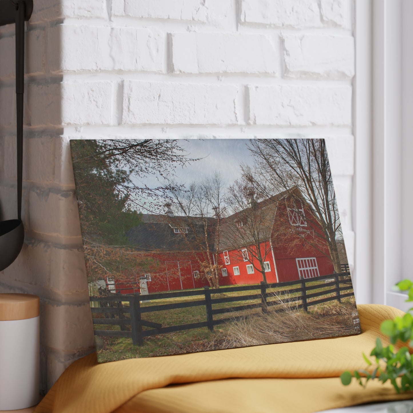 U R There Photography Thornville Road Red Rustic Farmhouse Tempered-Glass Cutting Board