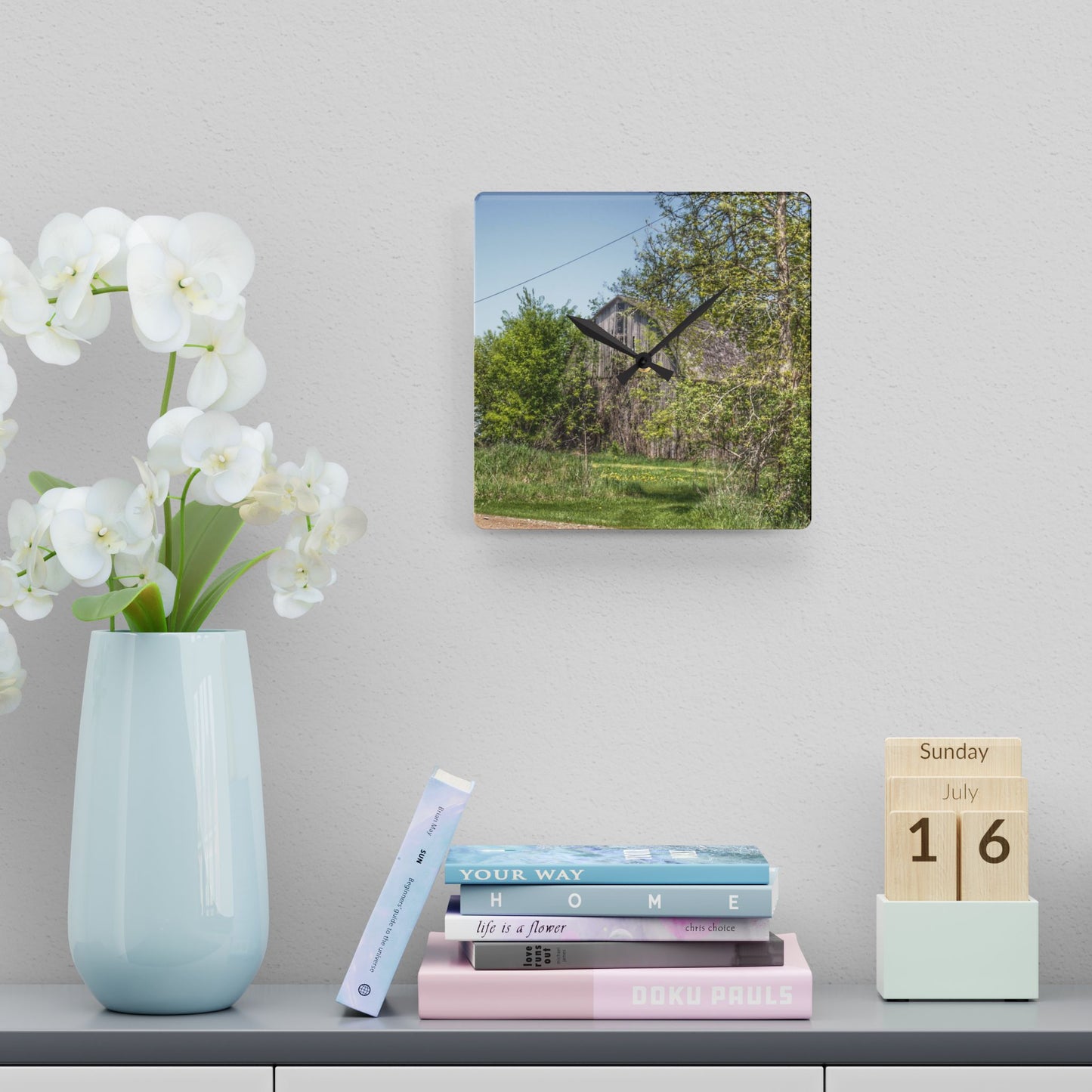 U R There Photography Bishop Road Grey II Rustic Farmhouse Acrylic Analog Wall Clock