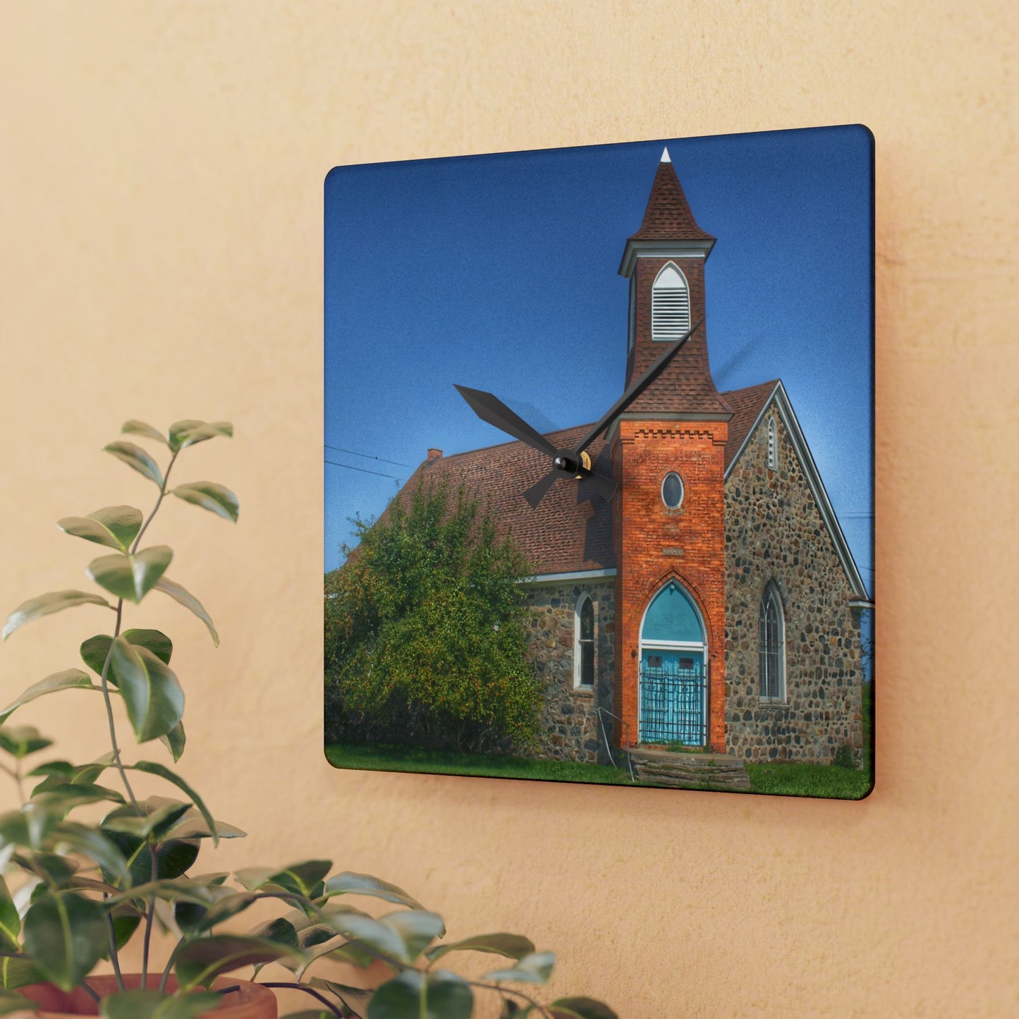 U R There Photography Mayville Church of the Past Rustic Farmhouse Acrylic Analog Wall Clock