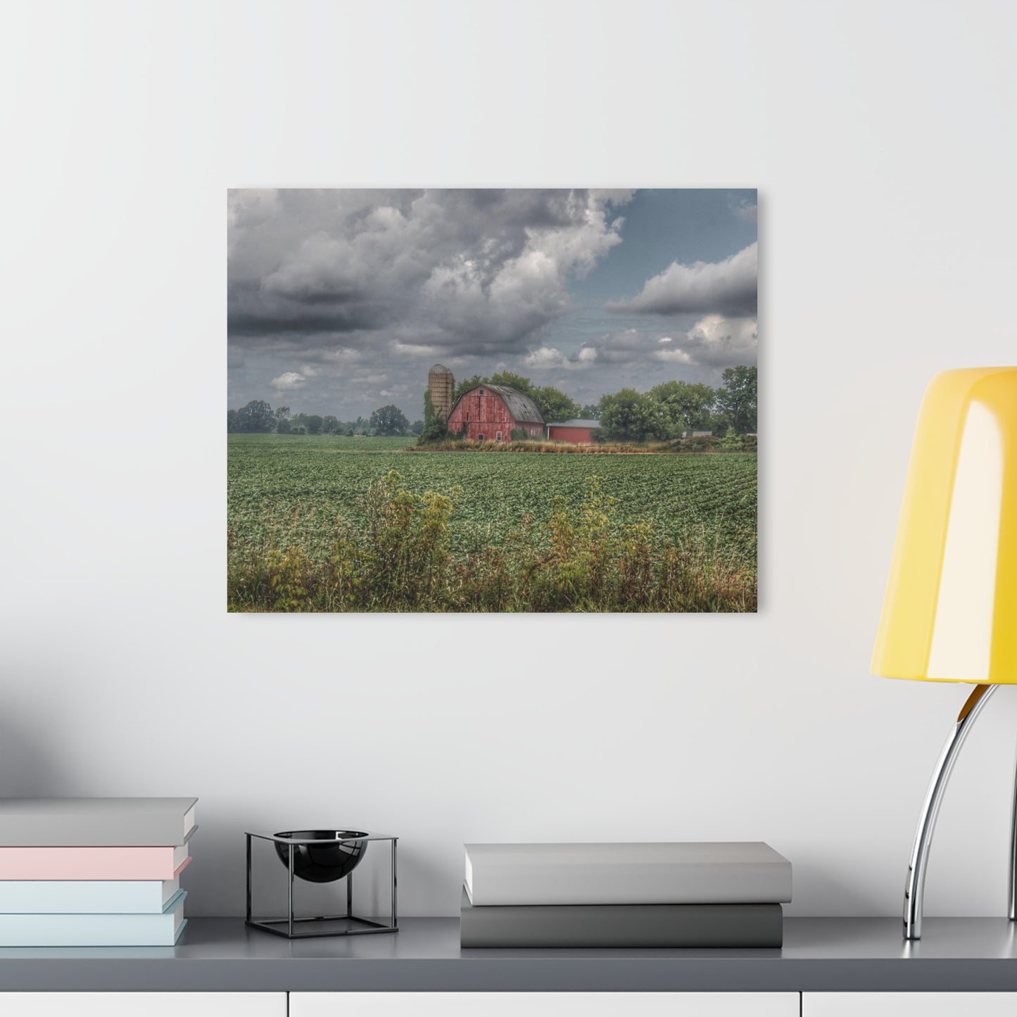 U R There Photography Church Road Red Rustic Farmhouse Acrylic Analog Wall Clock