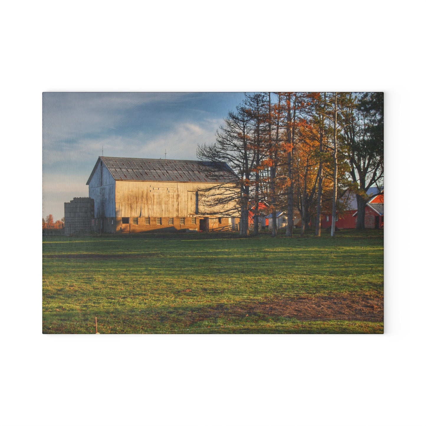 U R There Photography Peck Road White Rustic Farmhouse Tempered-Glass Cutting Board