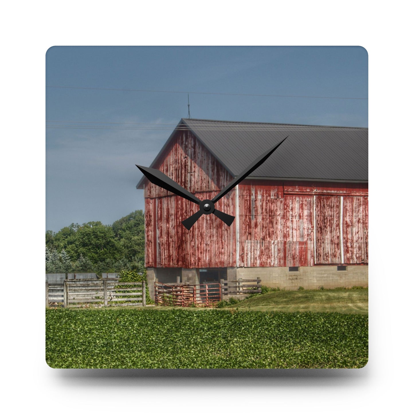 U R There Photography Lake Pleasant Corral Red I Rustic Farmhouse Acrylic Analog Wall Clock