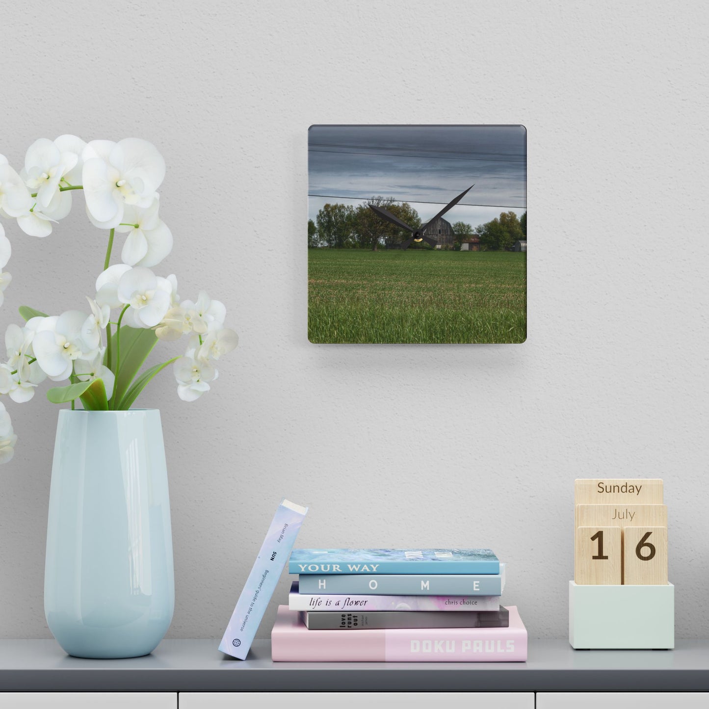 U R There Photography Old Grey Across the Field Rustic Farmhouse Acrylic Analog Wall Clock