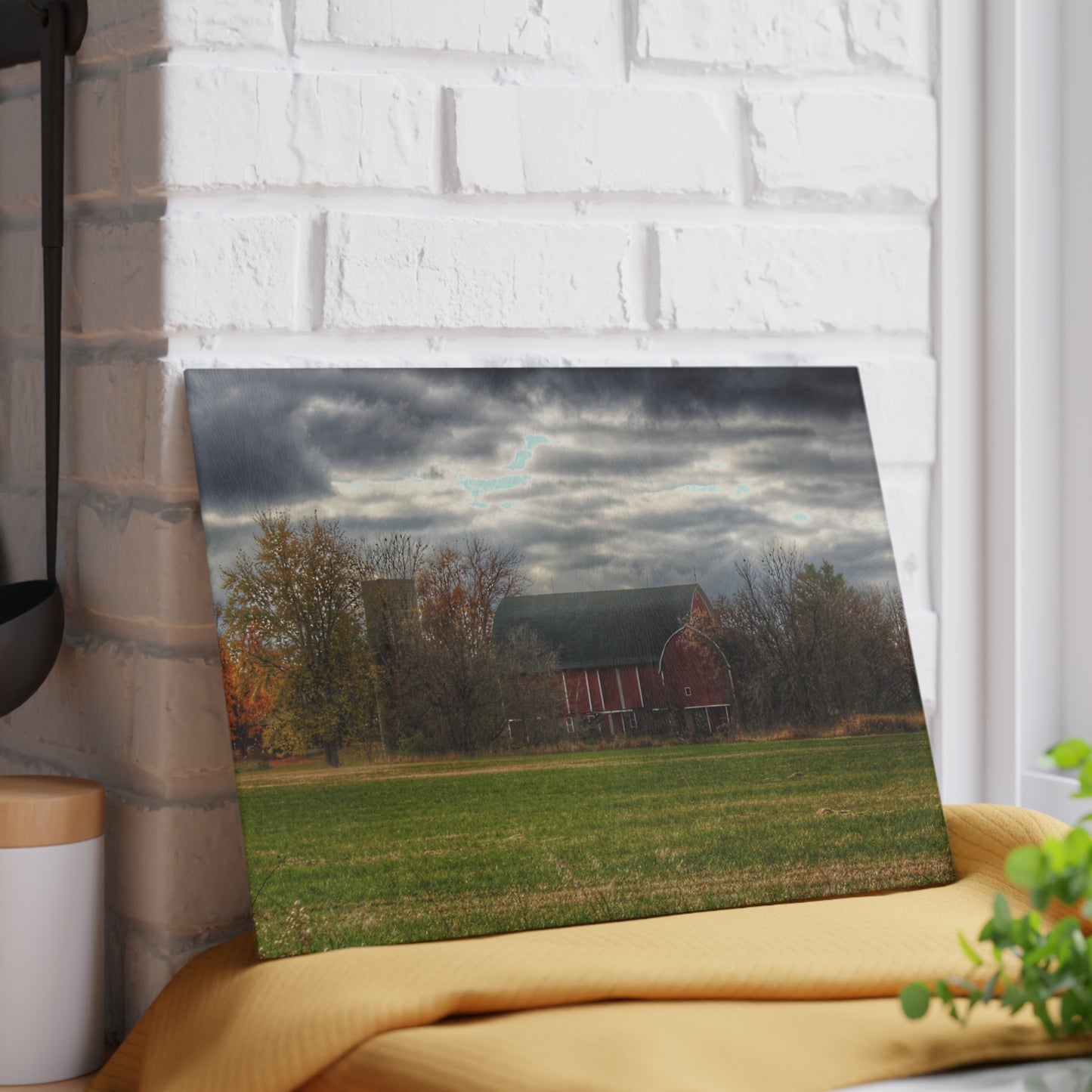 U R There Photography Booth Road Hidden Red I Rustic Farmhouse Tempered-Glass Cutting Board