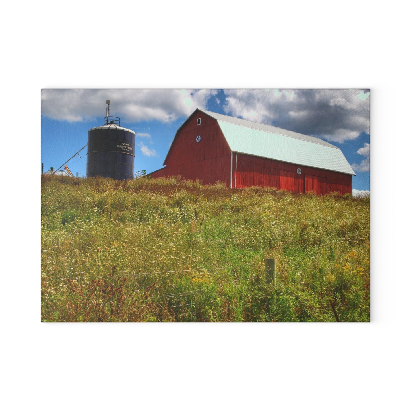 U R There Photography South Henderson Road Hilltop Red I Rustic Farmhouse Tempered-Glass Cutting Board