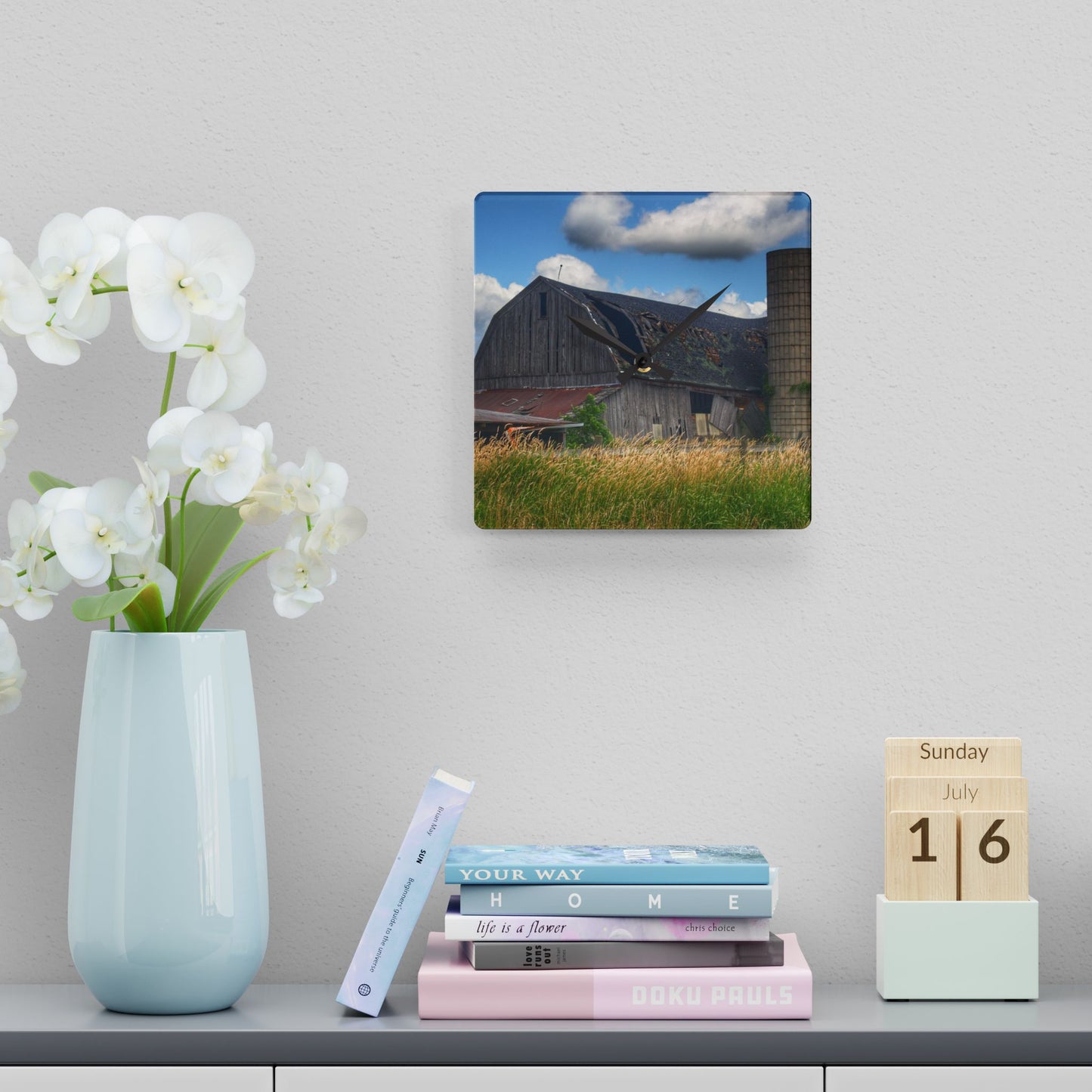 U R There Photography Millington Forgotten Grey Rustic Farmhouse Acrylic Analog Wall Clock