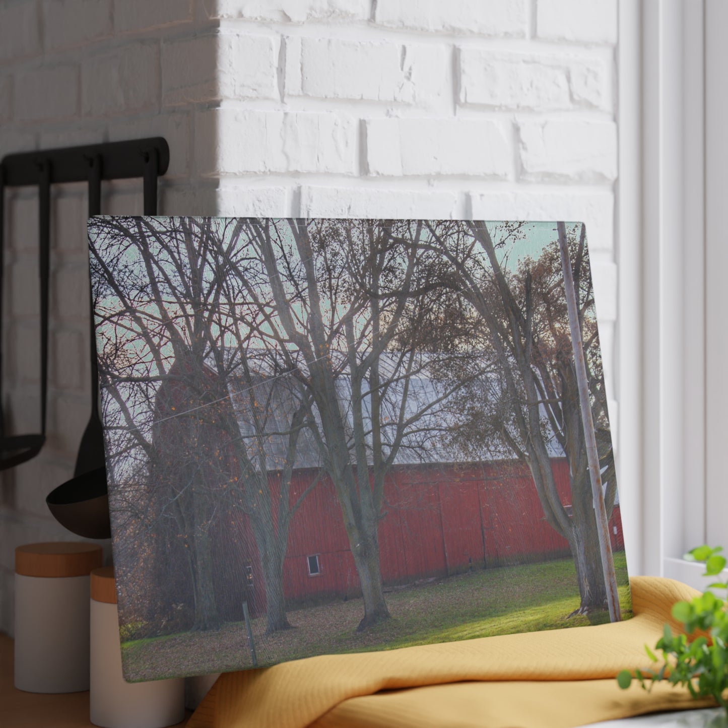 U R There Photography Vienna Road Hidden Red Rustic Farmhouse Tempered-Glass Cutting Board