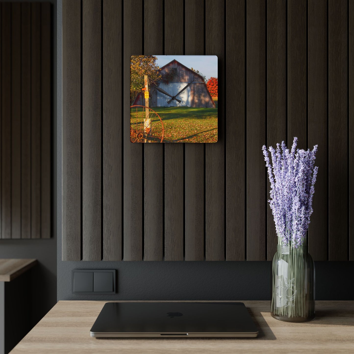 U R There Photography Cade Road Quonset Rustic Farmhouse Acrylic Analog Wall Clock