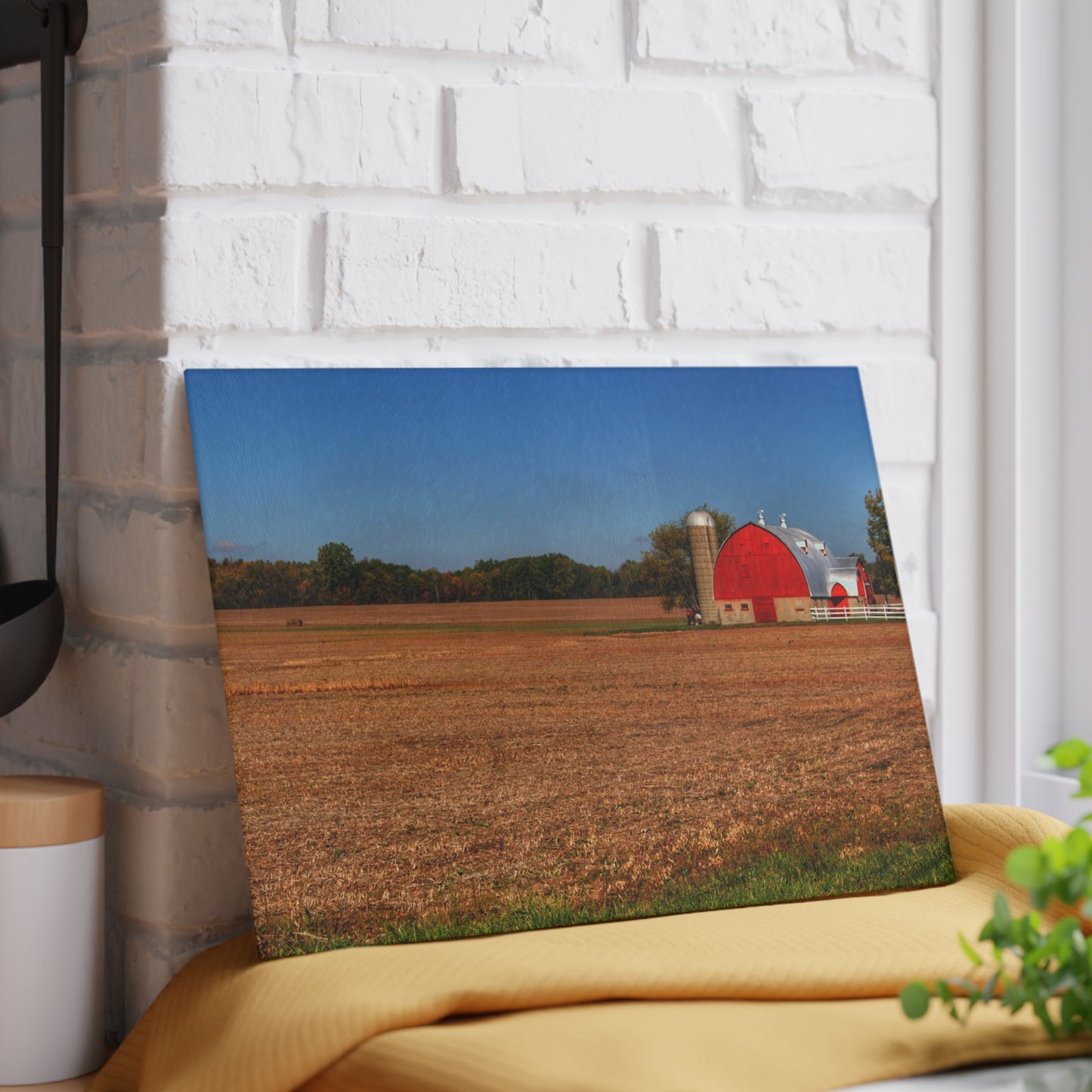 U R There Photography Brown City Wellman Line Road Red Rustic Farmhouse Tempered-Glass Cutting Board