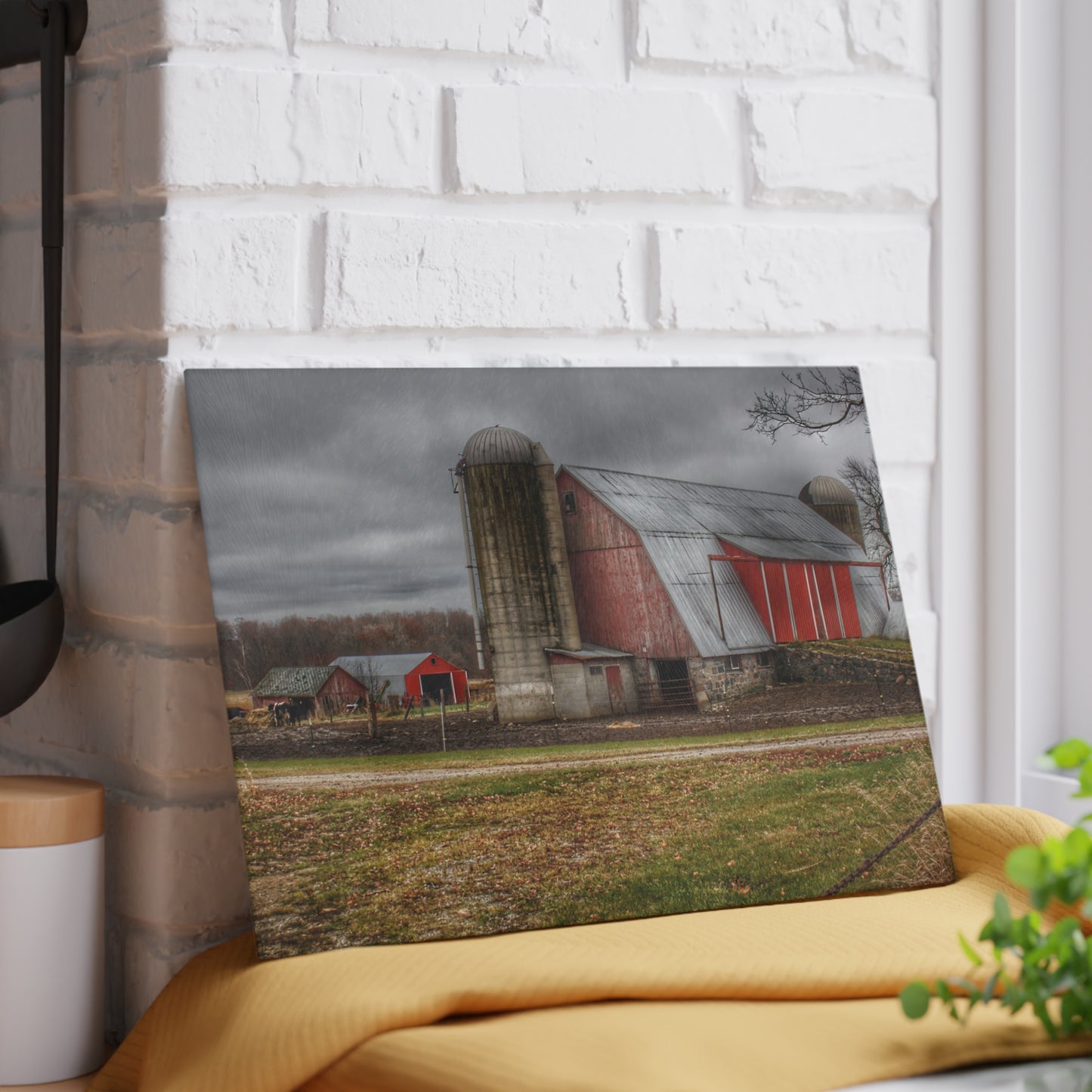 U R There Photography Slattery Roadside Red I Rustic Farmhouse Tempered-Glass Cutting Board
