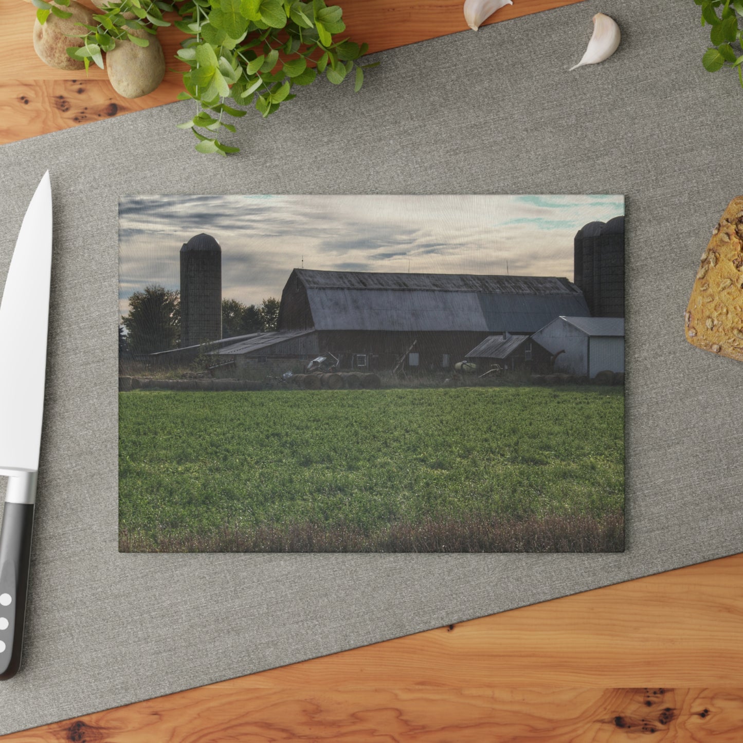 U R There Photography Shepard Road Farm II Rustic Farmhouse Tempered-Glass Cutting Board