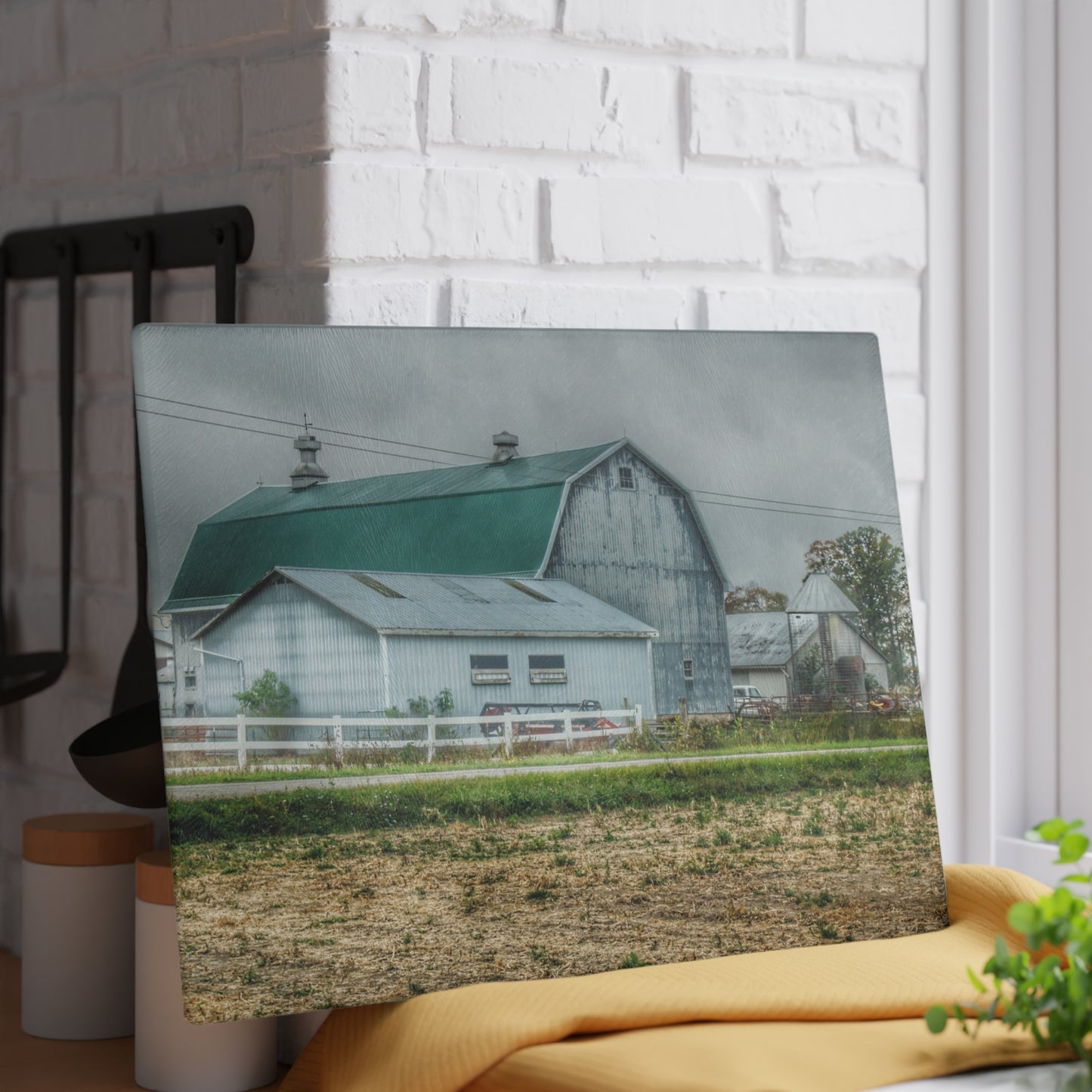 U R There Photography Richville Road Grey II Rustic Farmhouse Tempered-Glass Cutting Board