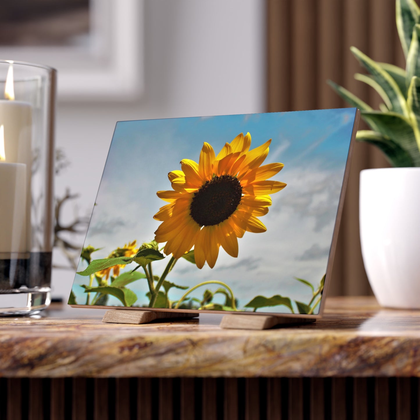 U R There Photography Awakening Sunflower Rustic Farmhouse Decorative Ceramic Tile 6" × 8" Matte