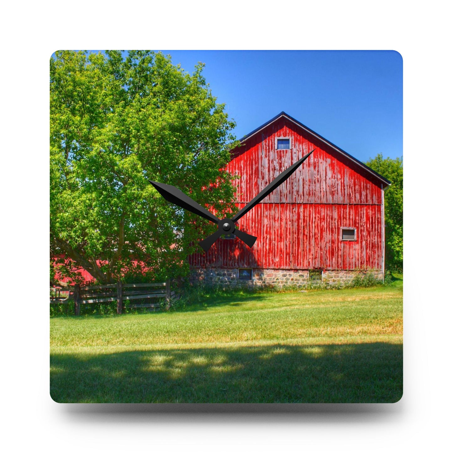 U R There Photography Five Lakes Red IV Rustic Farmhouse Acrylic Analog Wall Clock