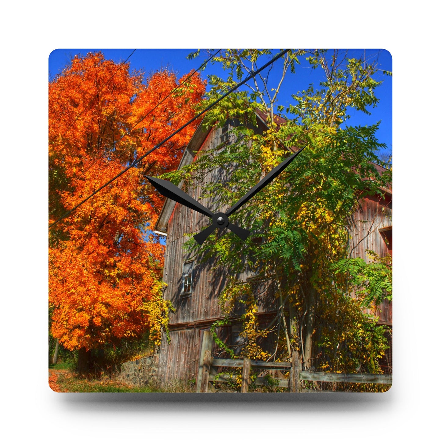 U R There Photography Oxford Rusted Red in Fall Rustic Farmhouse Acrylic Analog Wall Clock
