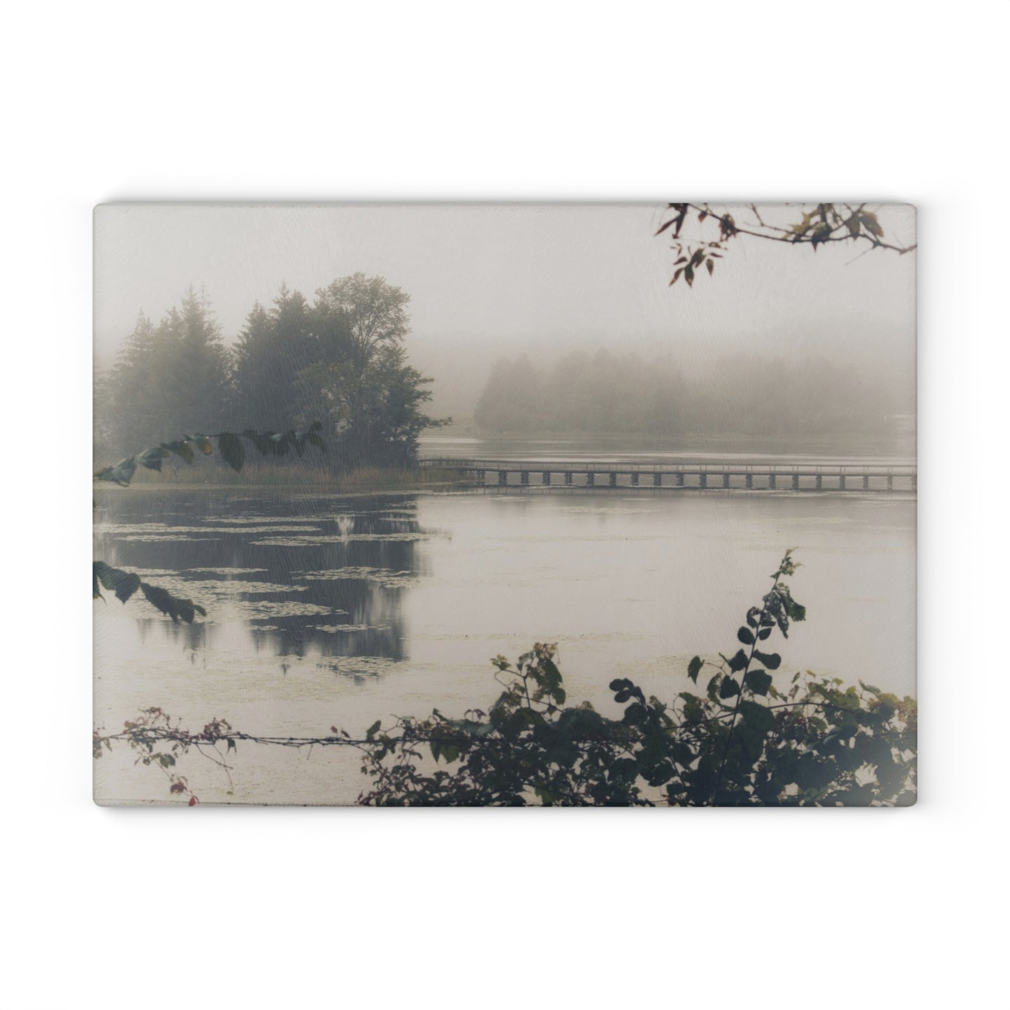 U R There Photography Bridge in Fog Rustic Farmhouse Tempered-Glass Cutting Board
