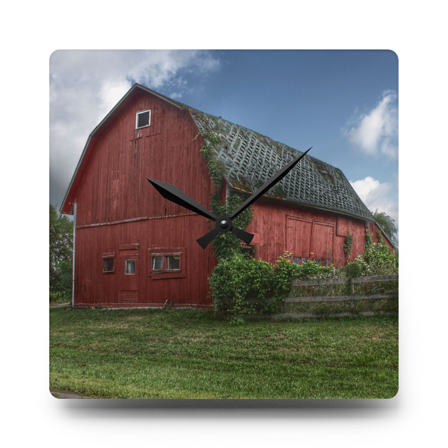 U R There Photography Hegal Road Old Red I Rustic Farmhouse Acrylic Analog Wall Clock