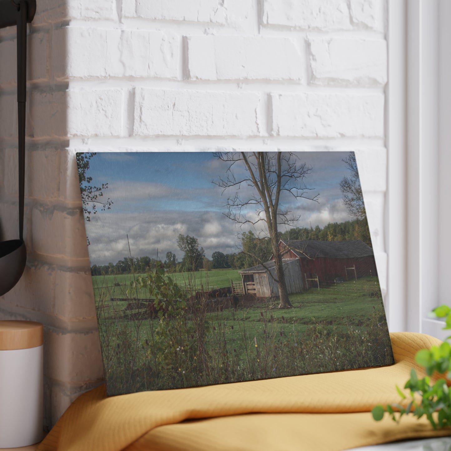 U R There Photography West Oregon Road Hidden Red IV Rustic Farmhouse Tempered-Glass Cutting Board