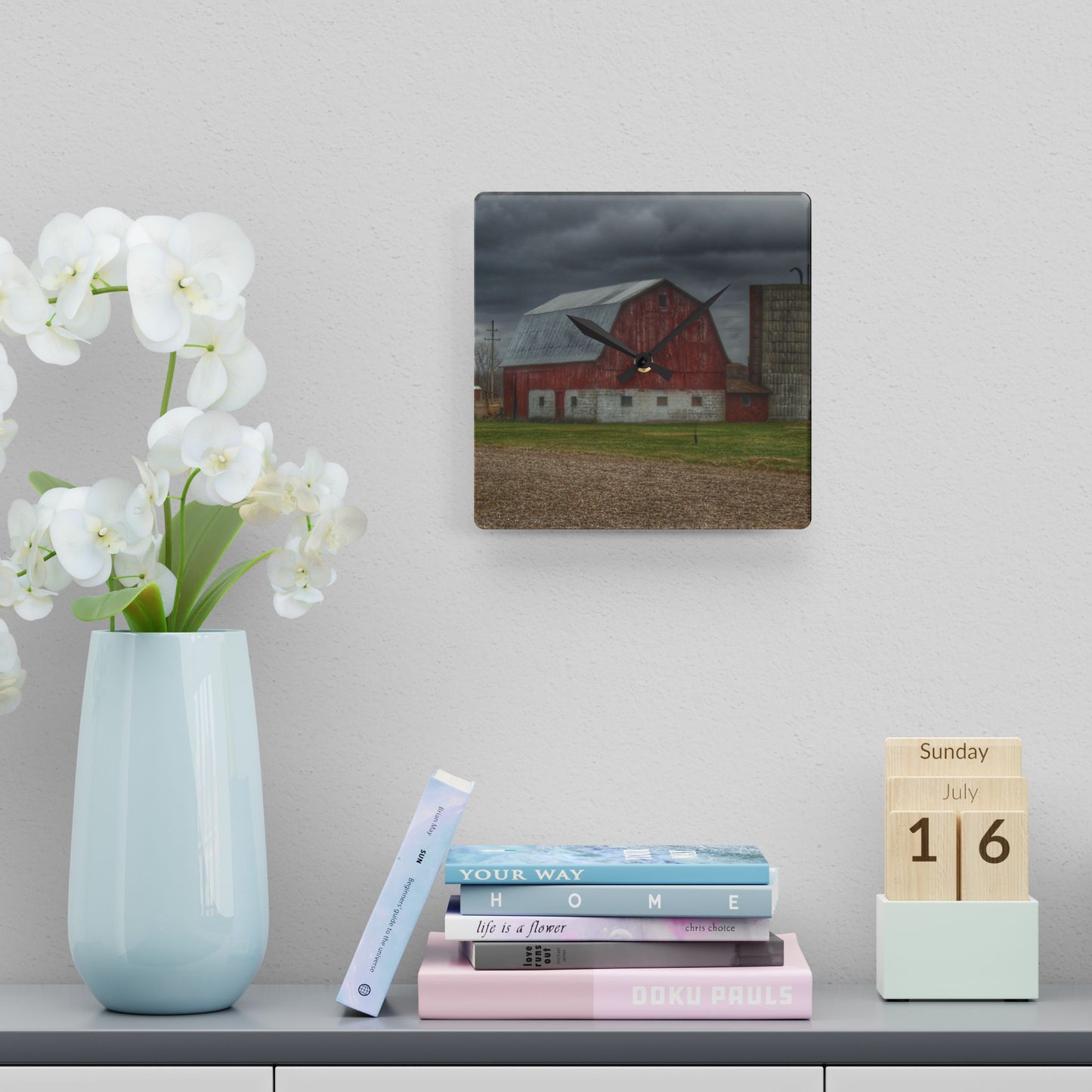 U R There Photography Murray Road Red Rustic Farmhouse Acrylic Analog Wall Clock