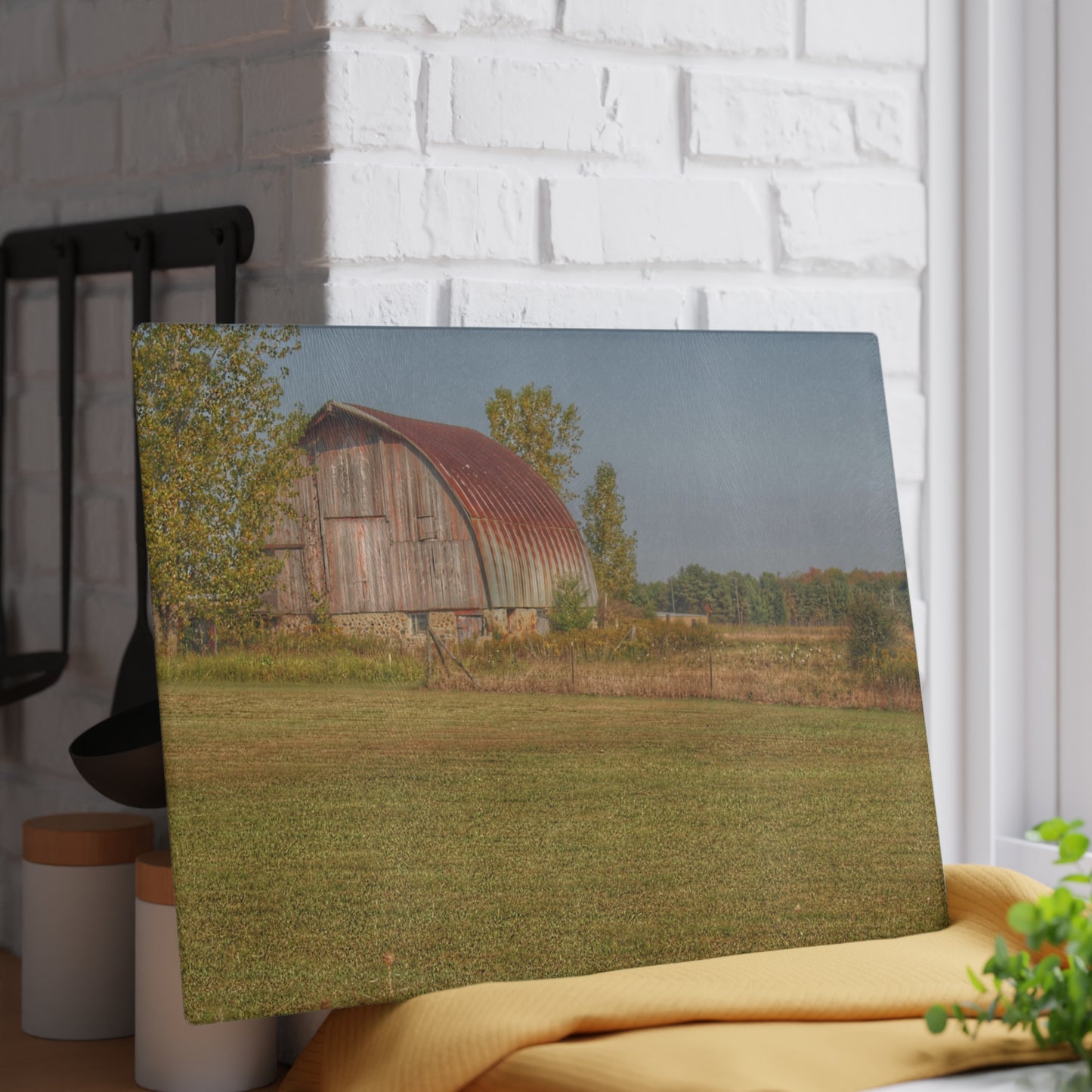 U R There Photography Snover Quonset Grey Rustic Farmhouse Tempered-Glass Cutting Board