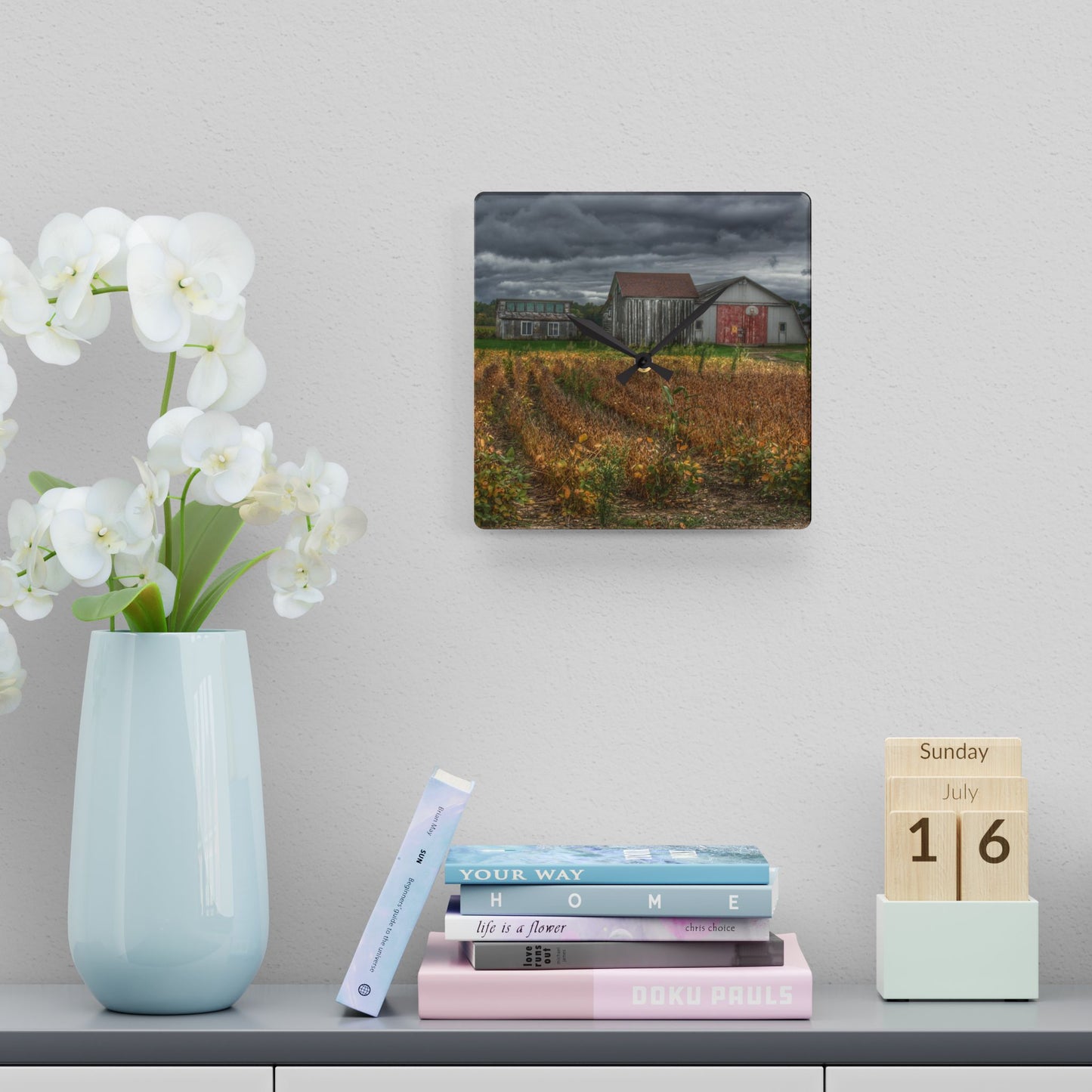 U R There Photography Murphy Lake Road Quonset Clan Rustic Farmhouse Acrylic Analog Wall Clock