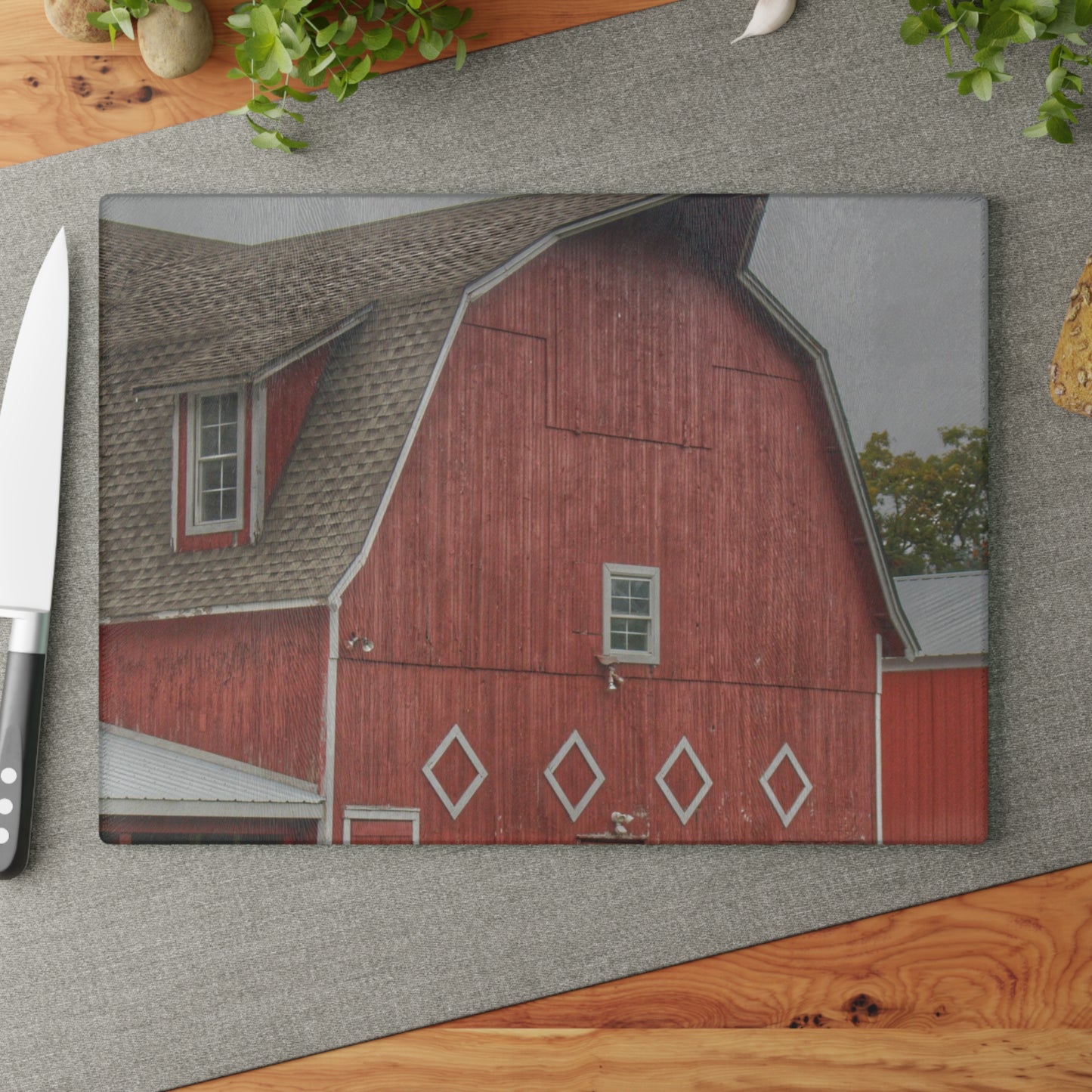 U R There Photography Brauer Road Red Rustic Farmhouse Tempered-Glass Cutting Board