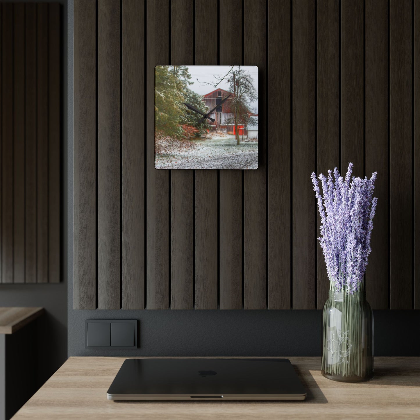 U R There Photography Lum Hidden Red Rustic Farmhouse Acrylic Analog Wall Clock