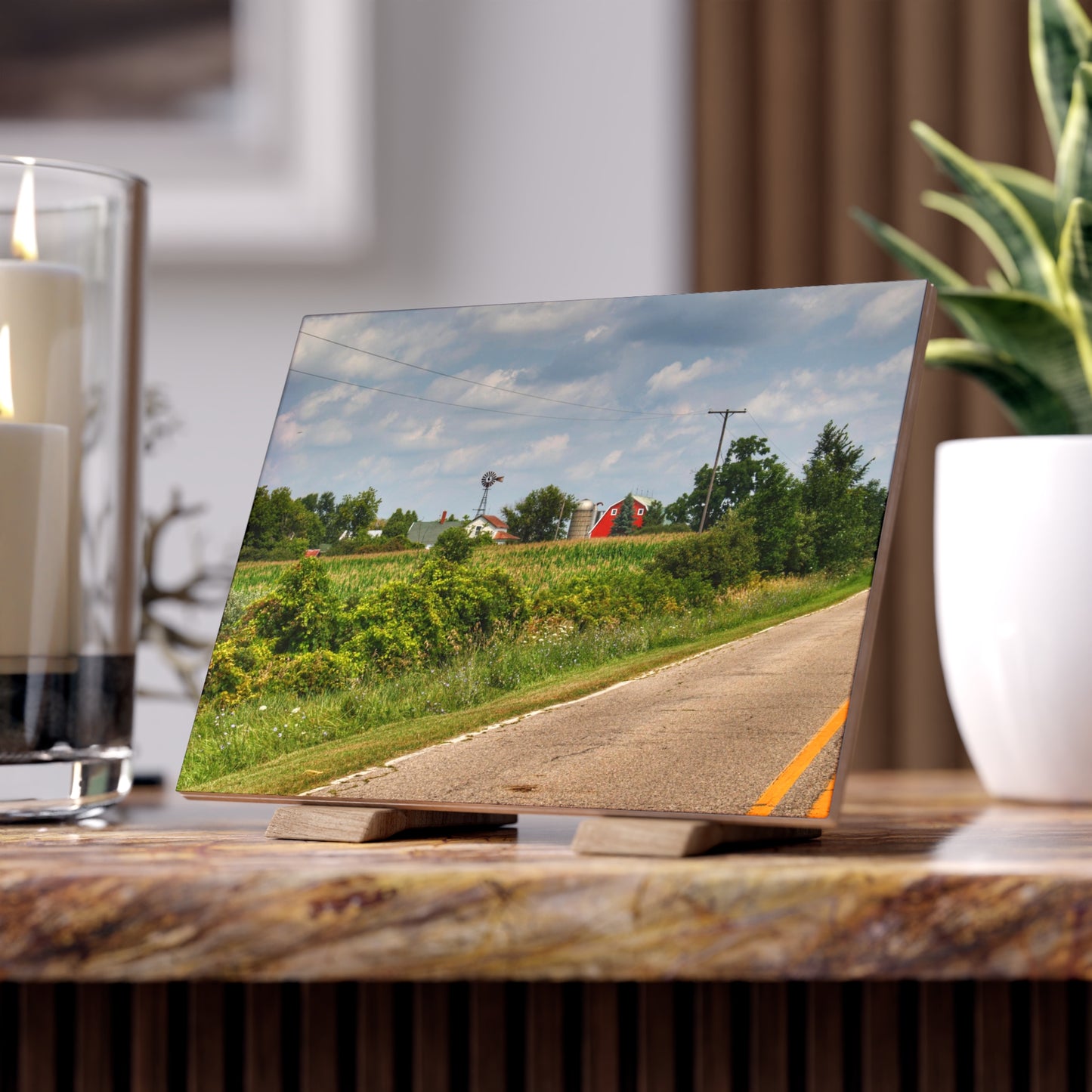 U R There Photography Across the Field in Elba I Rustic Farmhouse Decorative Ceramic Tile