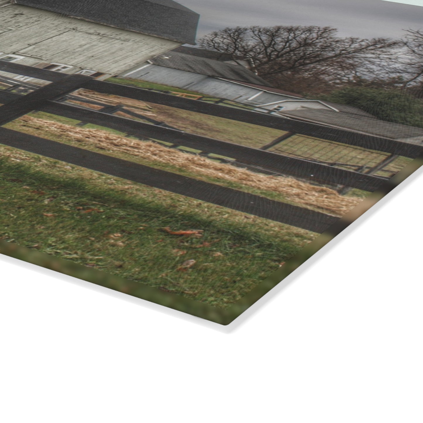U R There Photography Roadside White Beyond the Fences Rustic Farmhouse Tempered-Glass Cutting Board