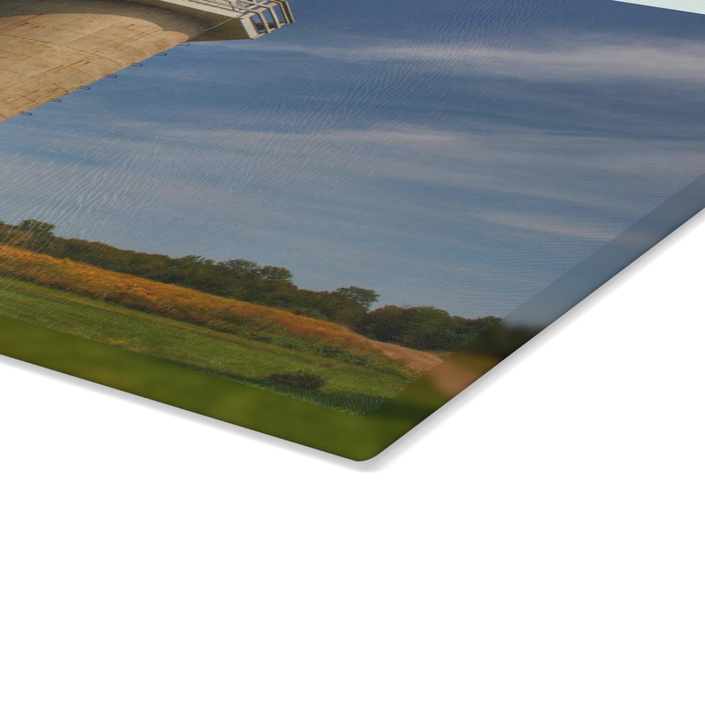 U R There Photography Phelps Road Lighthouse Barn II Rustic Farmhouse Tempered-Glass Cutting Board