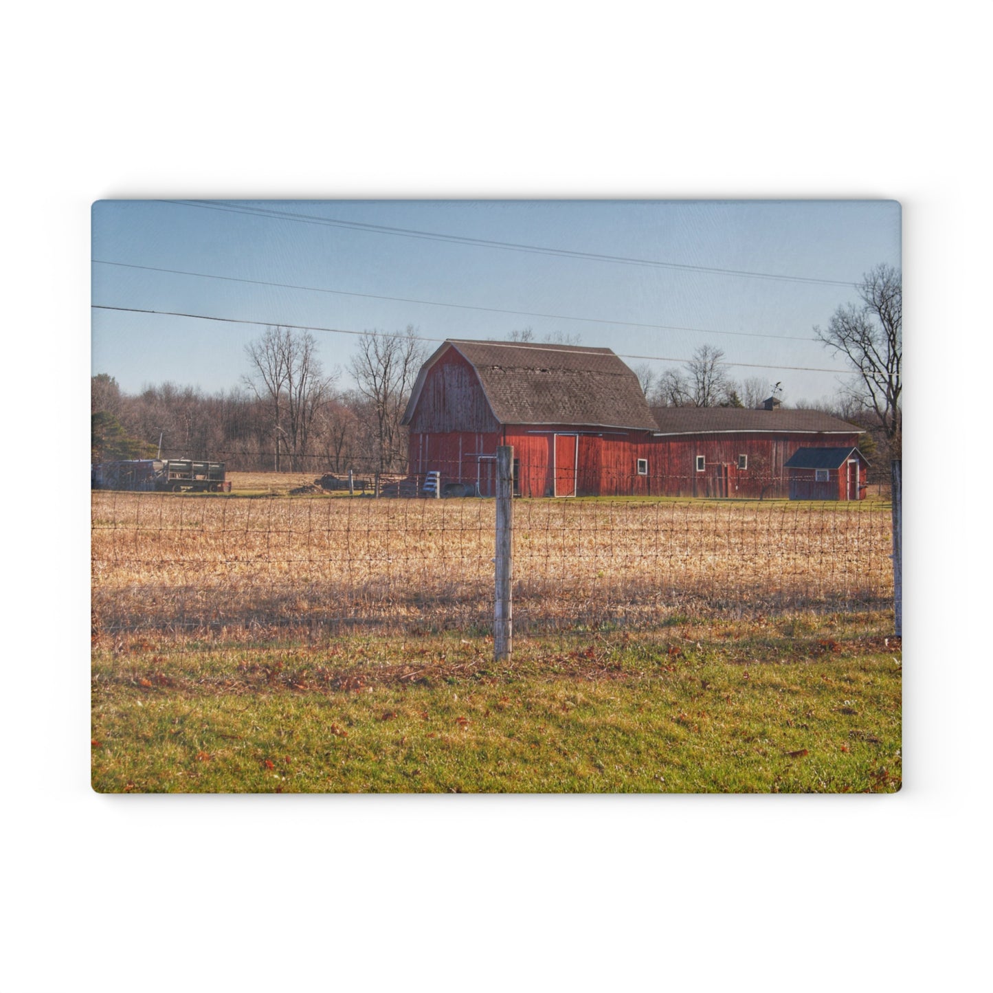 U R There Photography Pratt Road Little Red Rustic Farmhouse Tempered-Glass Cutting Board