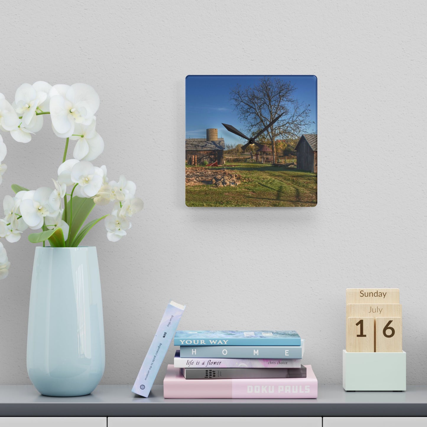 U R There Photography Bowers Road Greys I Rustic Farmhouse Acrylic Analog Wall Clock