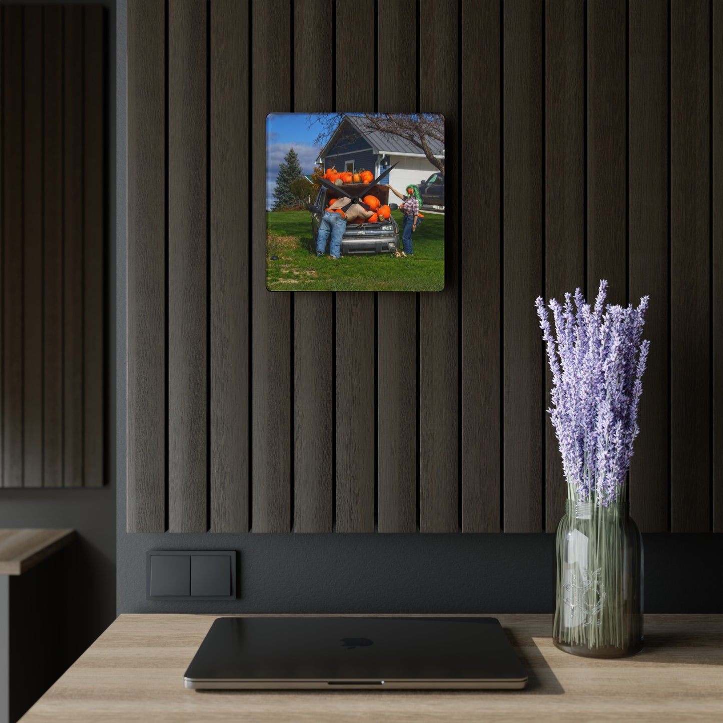 U R There Photography Lippincott Pumpkins Rustic Farmhouse Acrylic Analog Wall Clock