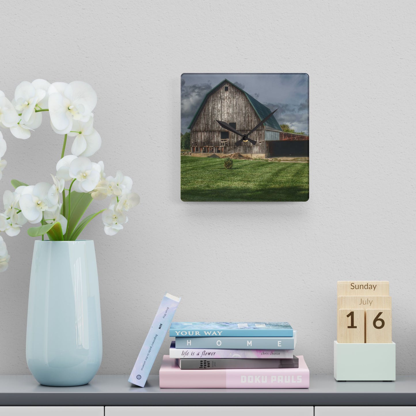 U R There Photography Bishop Grey II Rustic Farmhouse Acrylic Analog Wall Clock
