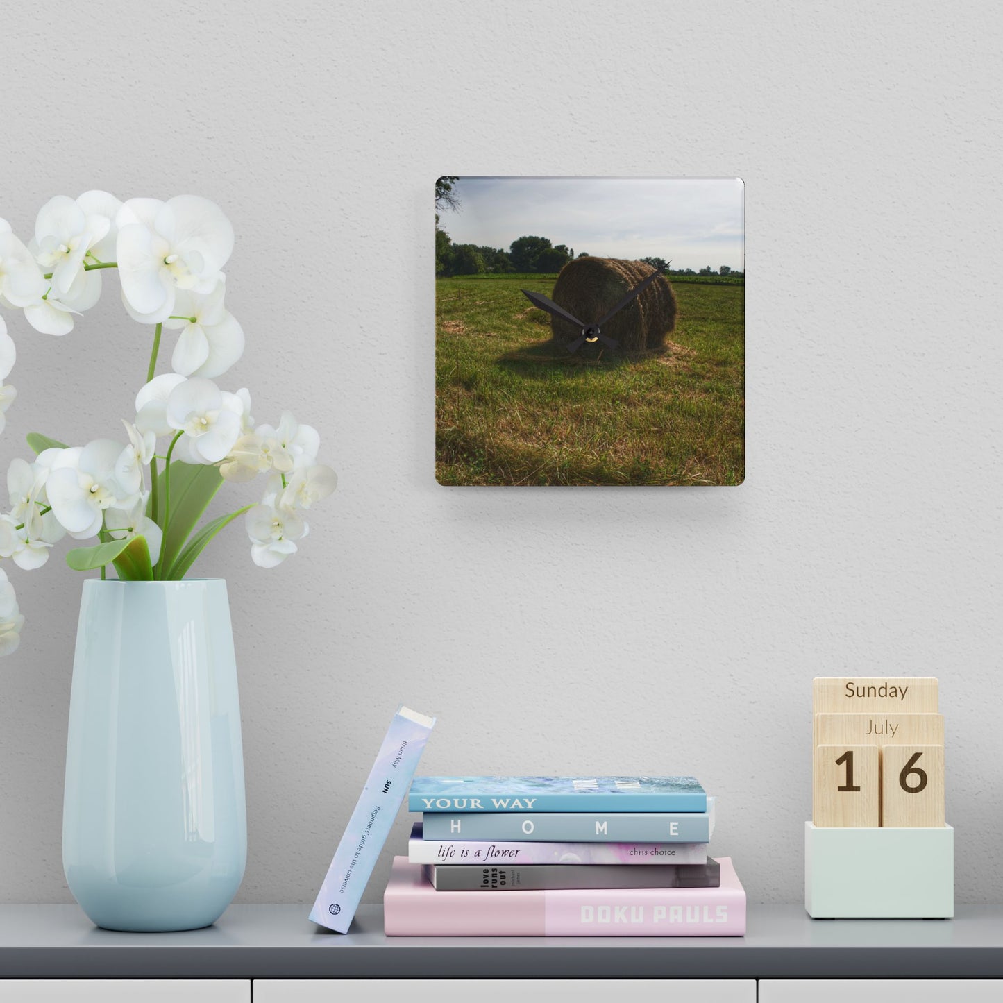 U R There Photography Summer Haybales II Rustic Farmhouse Acrylic Analog Wall Clock