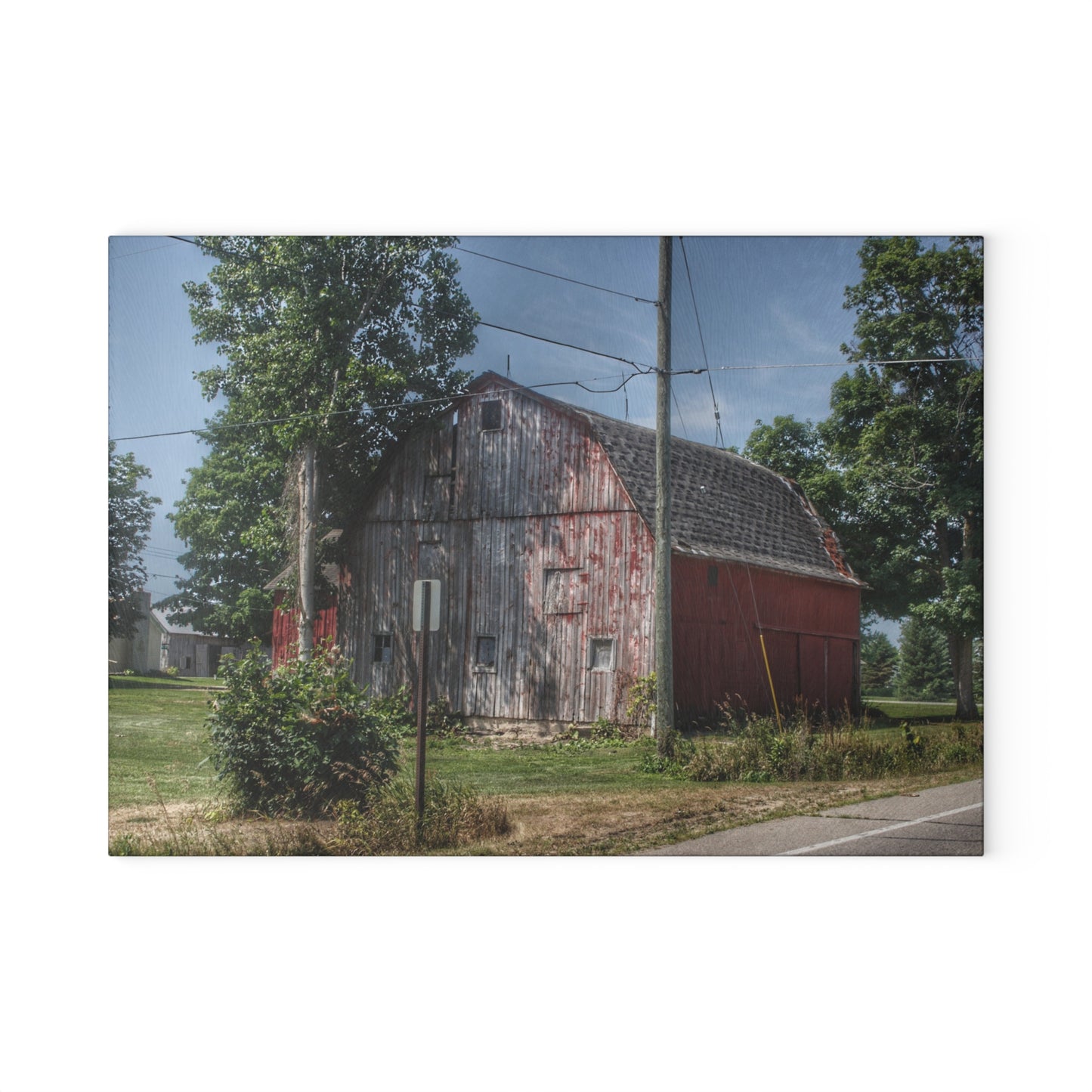 U R There Photography Roods Lake Road Red II Rustic Farmhouse Tempered-Glass Cutting Board