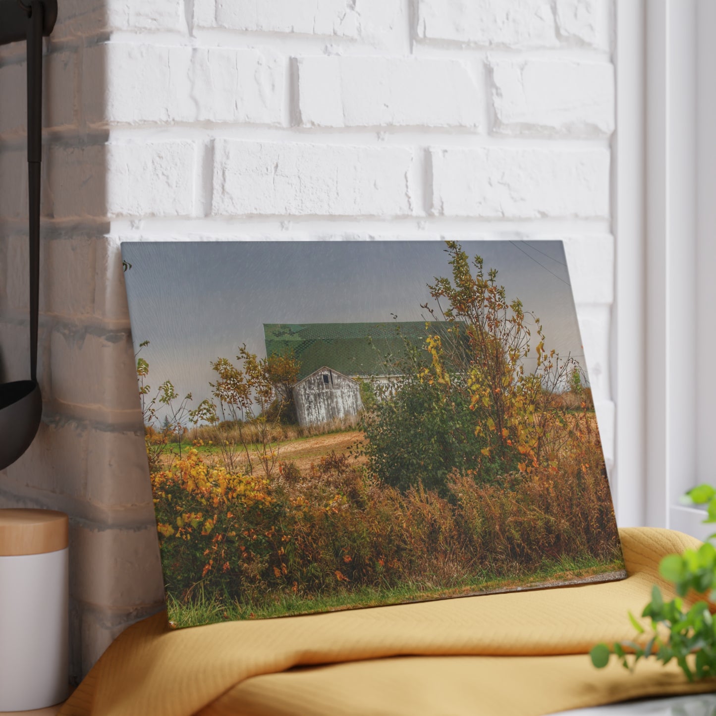 U R There Photography Hill Road White Rustic Farmhouse Tempered-Glass Cutting Board