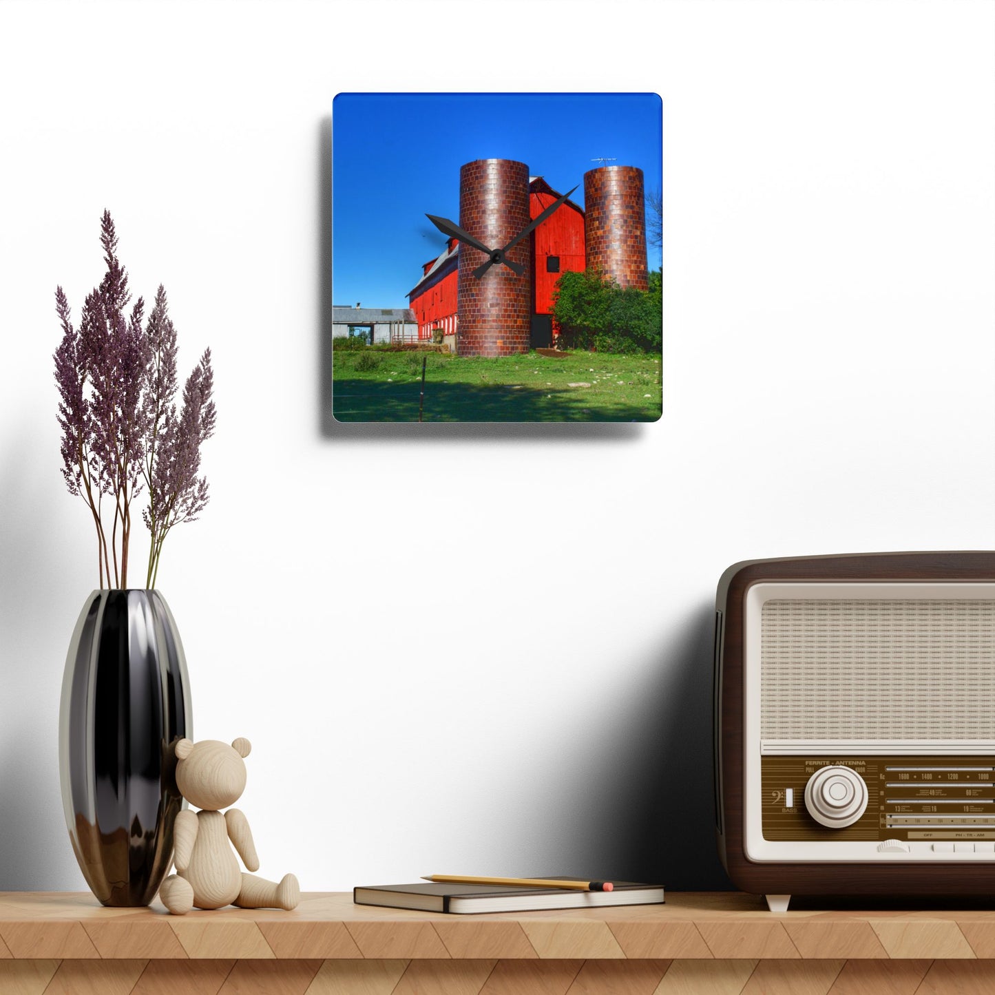 U R There Photography Baldwin Red I Rustic Farmhouse Acrylic Analog Wall Clock