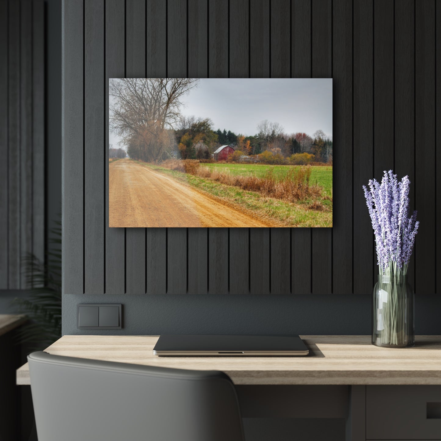 U R There Photography Stone Road Red Rustic Farmhouse Acrylic Wall Print