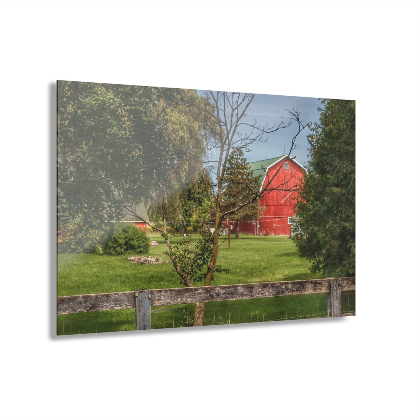 U R There Photography Roadside Red Beyond the Fence Rustic Farmhouse Acrylic Wall Print