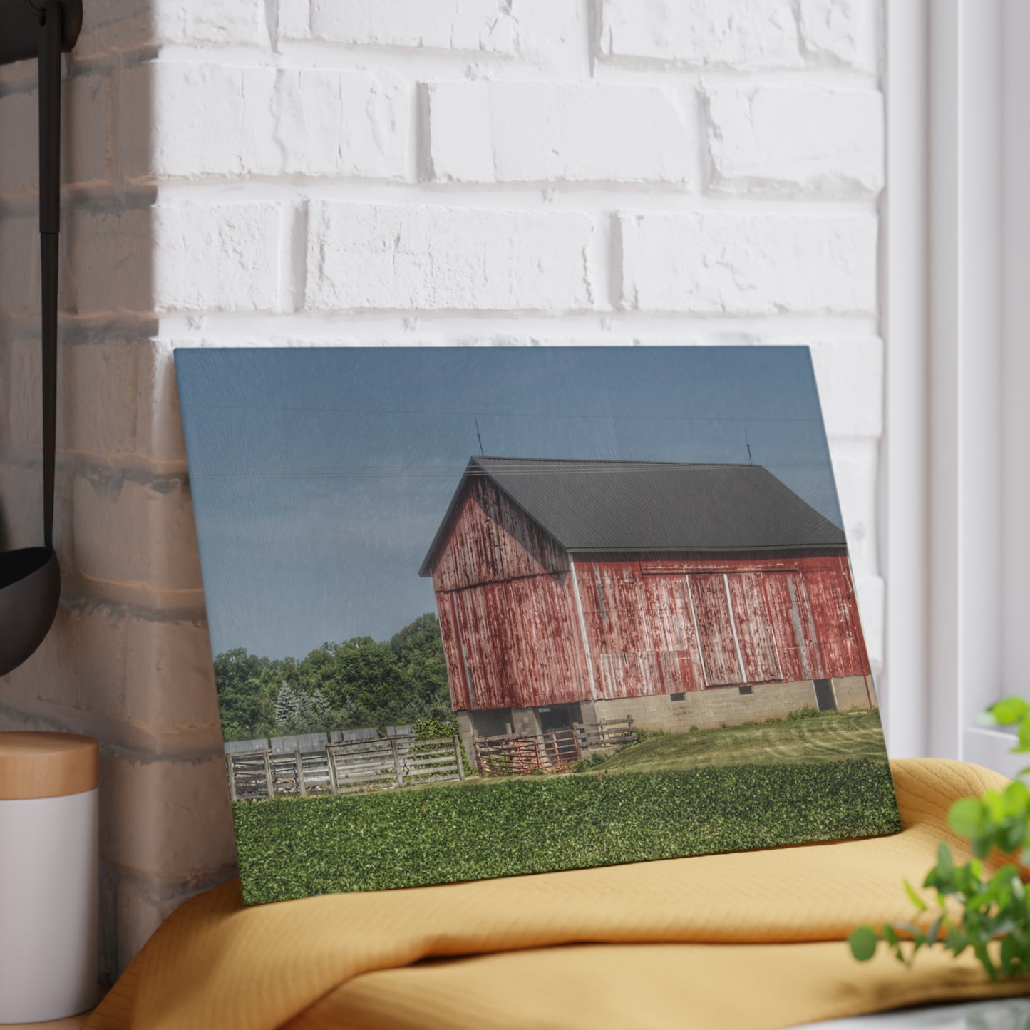 U R There Photography Lake Pleasant Corral Red I Rustic Farmhouse Tempered-Glass Cutting Board